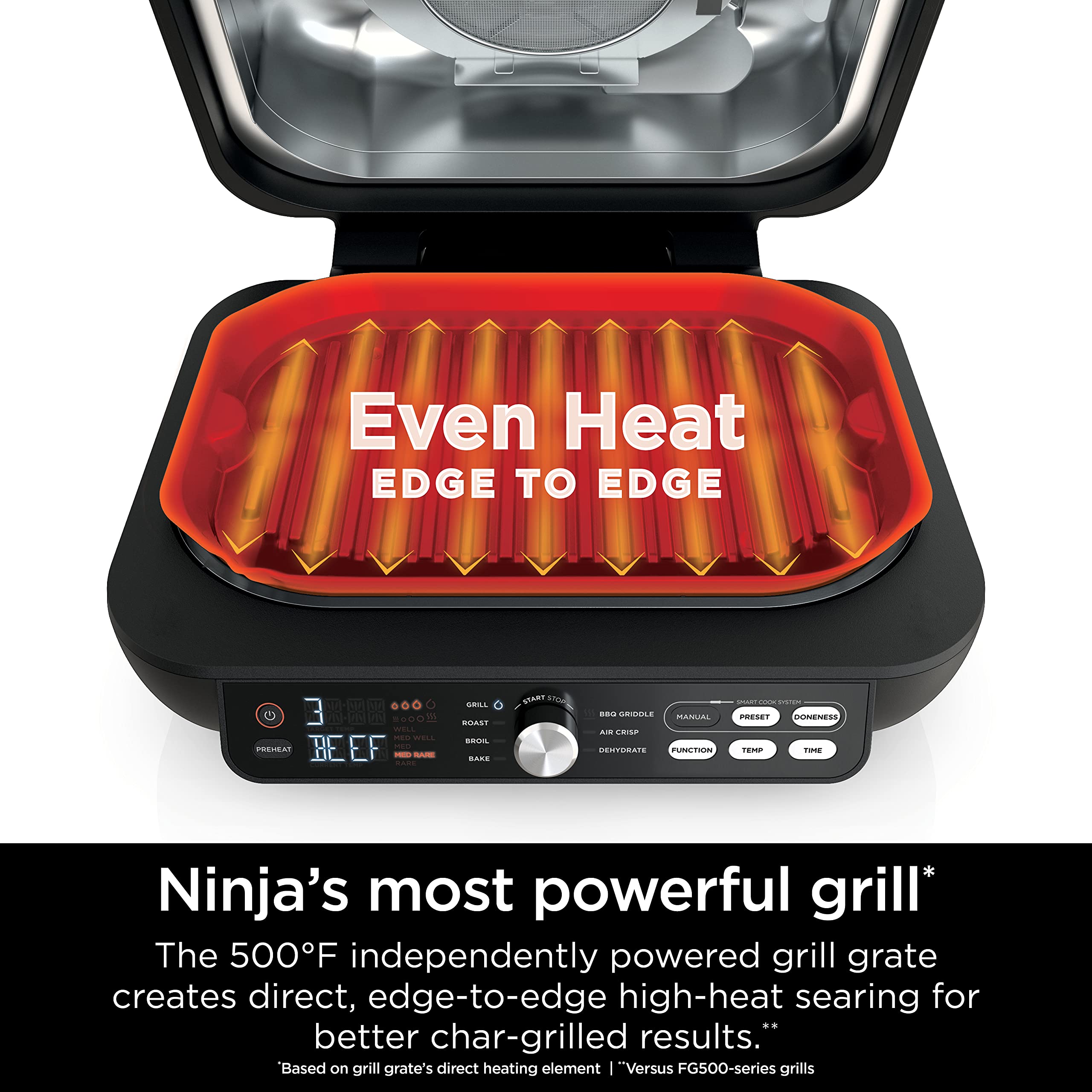 Ninja IG651 Foodi Smart XL Pro 7-in-1 Indoor Grill & Griddle Combo - Air Fryer, Dehydrator, Smart Thermometer, Pro Power Grate - Perfect for Indoor Grilling, Healthy Cooking & Meal Prep - Black