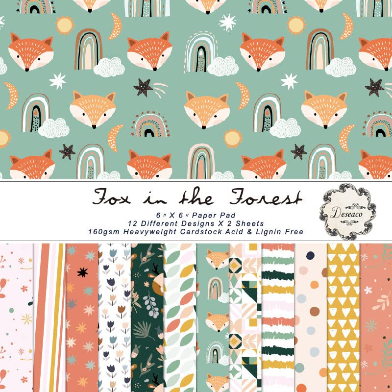 Woodland Animal Print Scrapbook Paper Pad 6x6 Inch - Fox, Bear, Rabbit & Owl Patterns for DIY Cardmaking, Decoupage, Origami & Scrapbooking - Perfect for Handmade Greeting Cards, Journals and Home Decor Projects