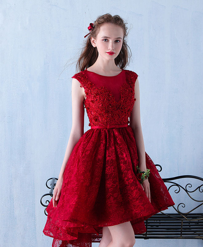 Burgundy Lace Short Prom Dress for Women - Elegant Homecoming Party Gown with Floral Lace Details | Perfect for Prom Night, Homecoming Dance, and Special Occasions
