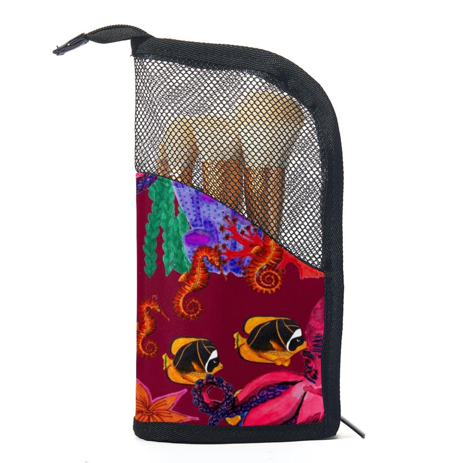 Portable Makeup Brush Organizer Bag with 12 Slots - Cute Turtle Fish Seahorse & Octopus Design - Travel Cosmetic Brush Holder Case for Makeup Artists & Beauty Enthusiasts | Perfect for Travel, Home Vanity & Professional Makeup Kits