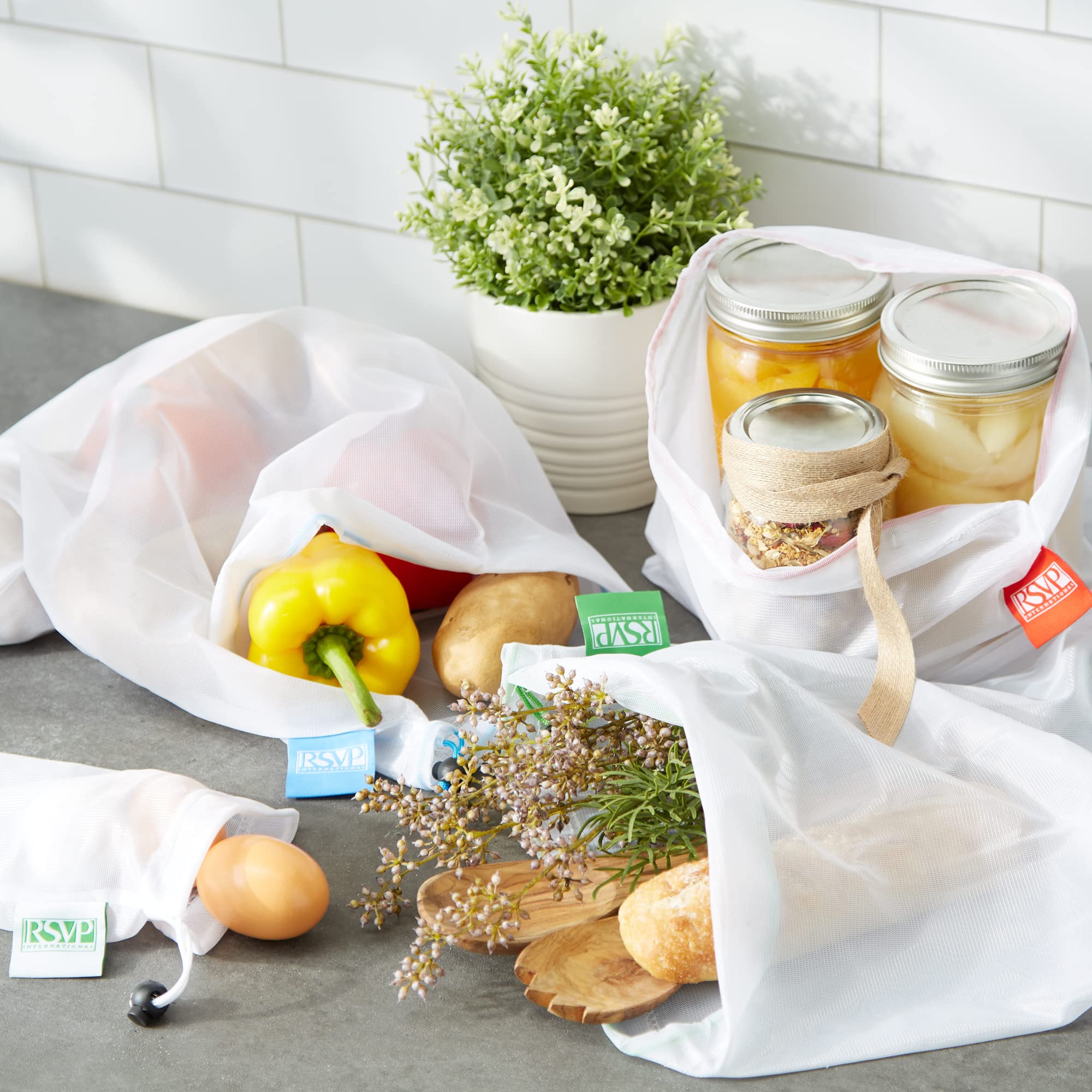 Eco-Friendly Reusable Mesh Produce Bags for Groceries & Shopping - RSVP International - Perfect for Farmers Markets, Bulk Food Storage & Zero Waste Lifestyle