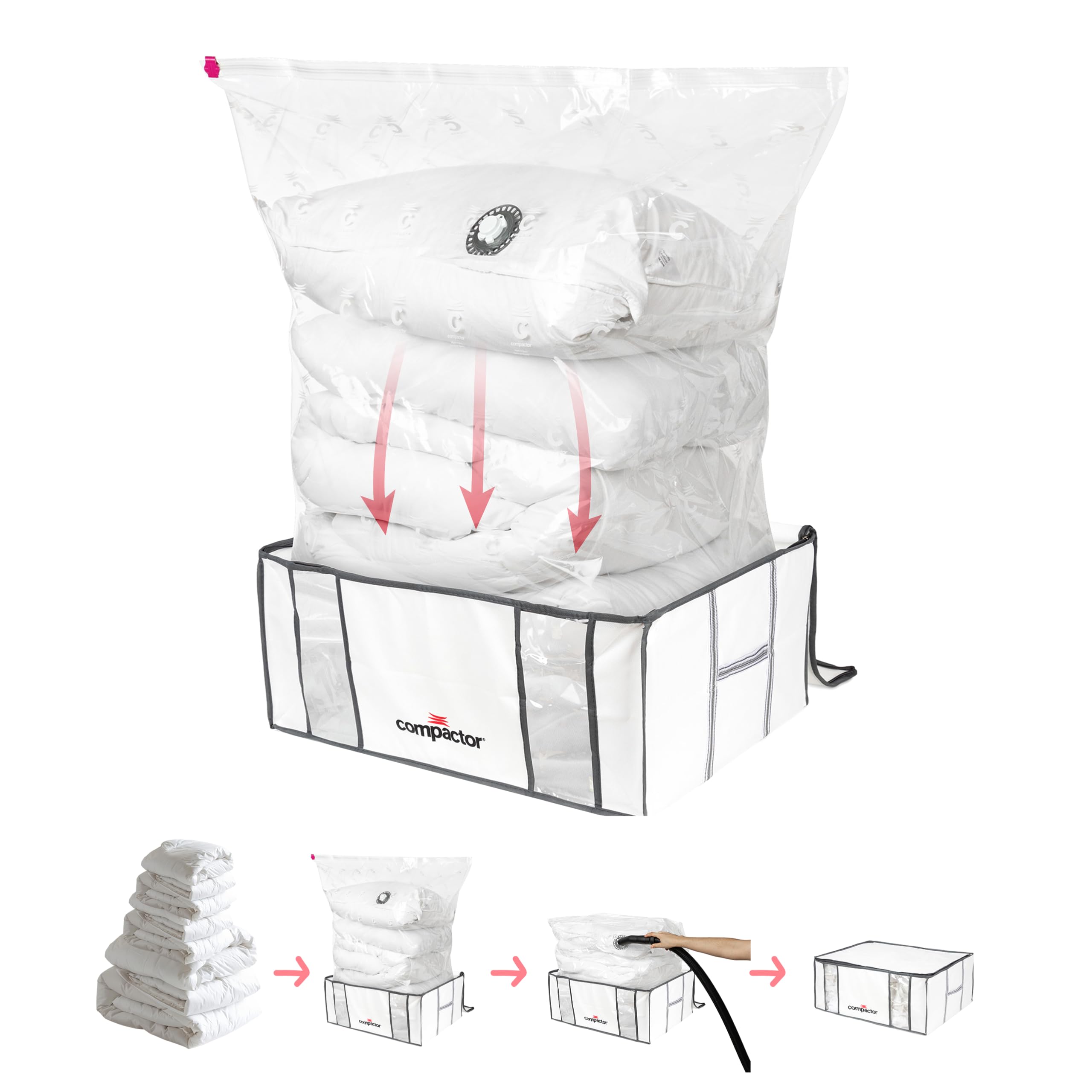 XXL Compactor Vacuum Storage Bags with Semi-Rigid Box - Space Saving Vacuum Seal Bags for Clothes, Comforters & Blankets - Perfect for Travel, Seasonal Storage & Home Organization