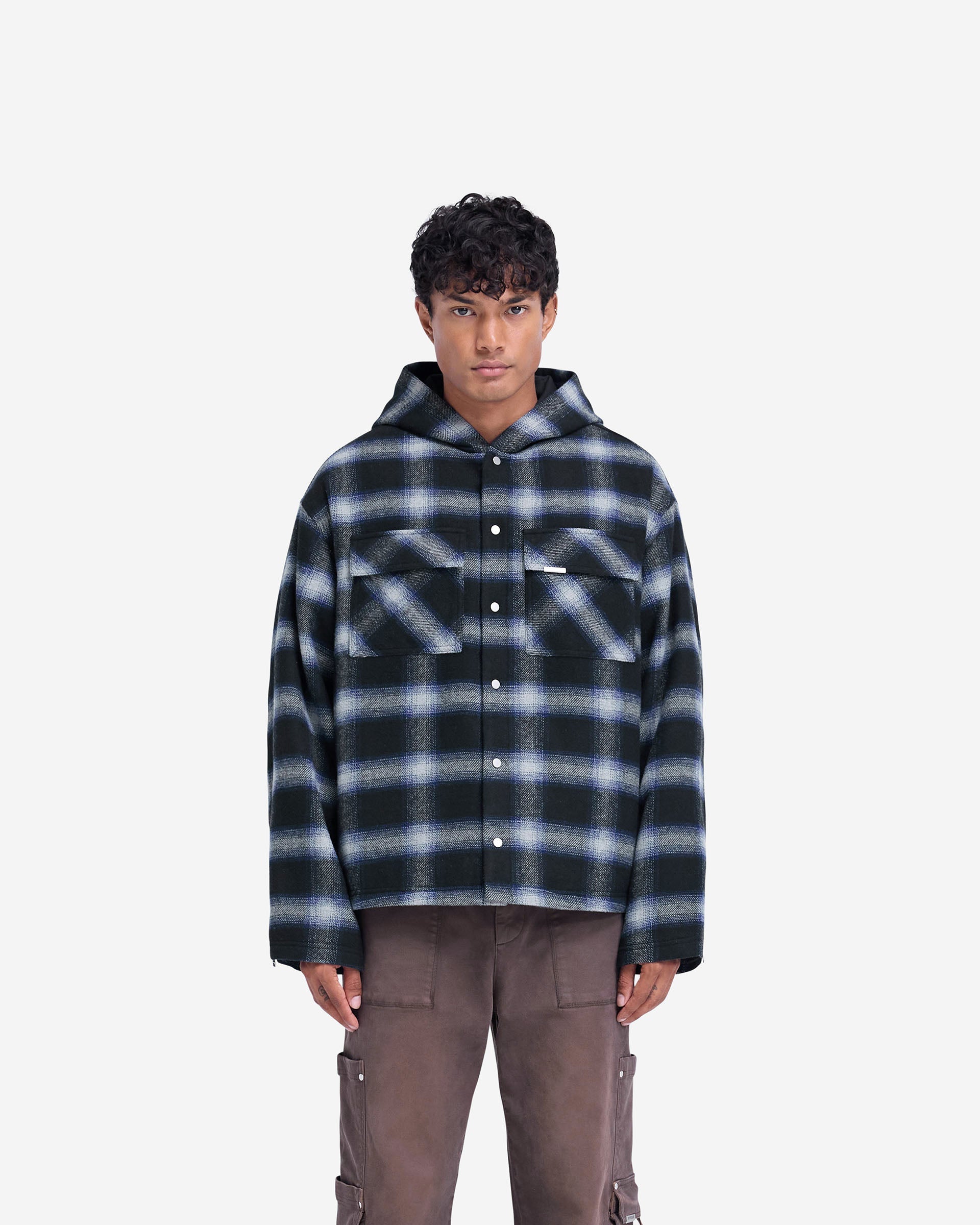 Men's Hooded Overshirt in Midnight Navy - Lightweight Water-Resistant Jacket for Outdoor Hiking & Casual Streetwear