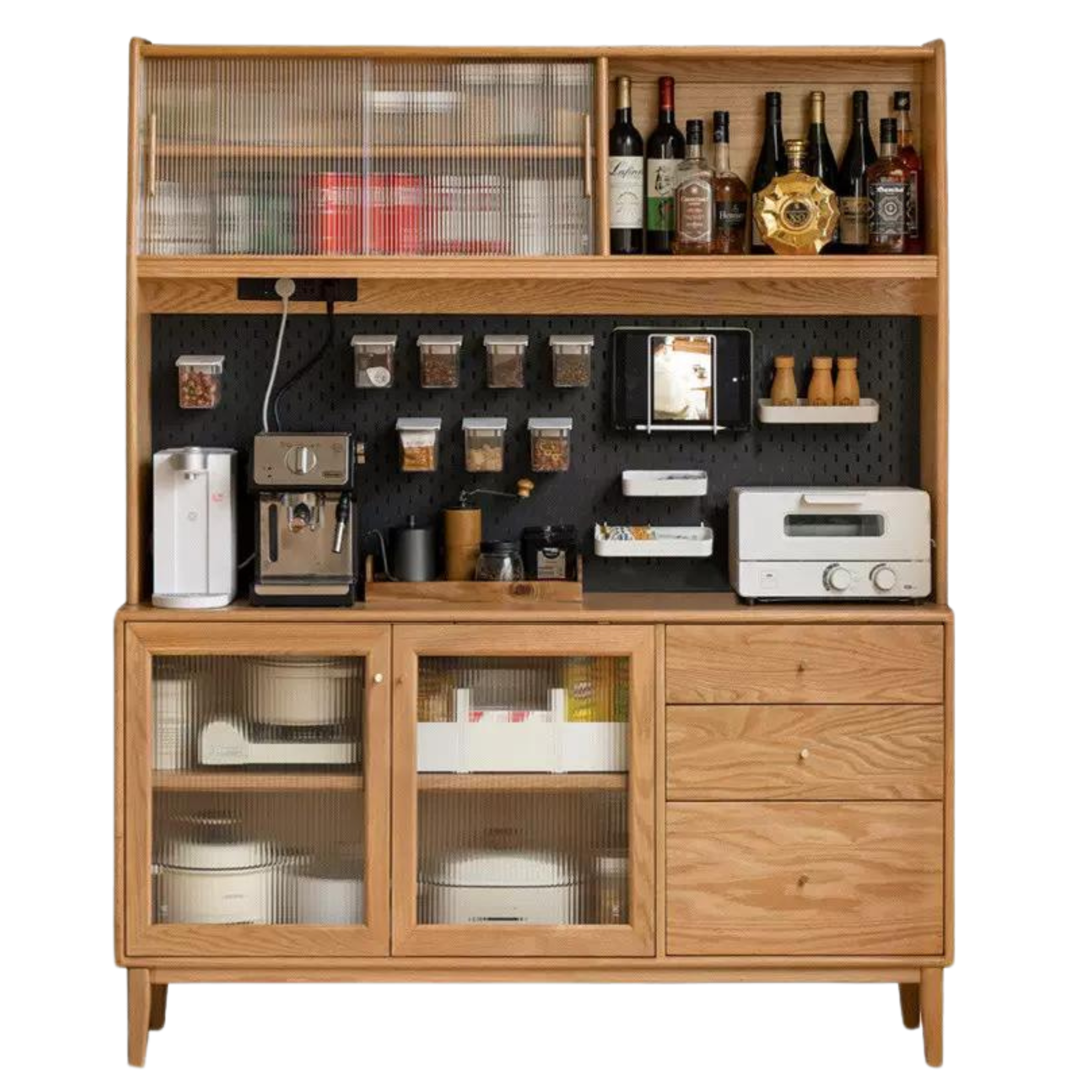 Solid Oak Wood Nordic Style Sideboard Cabinet - Modern Storage for Dining Room, Living Room & Entryway