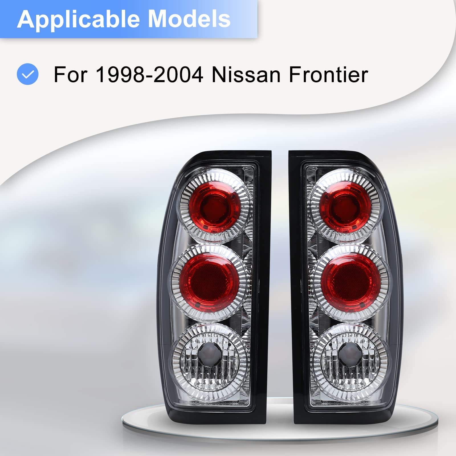 ROXX Replacement Tail Lights Assembly for Nissan Frontier 1998-2004 - Black & Clear OE Style Taillamps (Driver & Passenger Side) - Perfect for Off-Roading, Night Driving & Vehicle Customization
