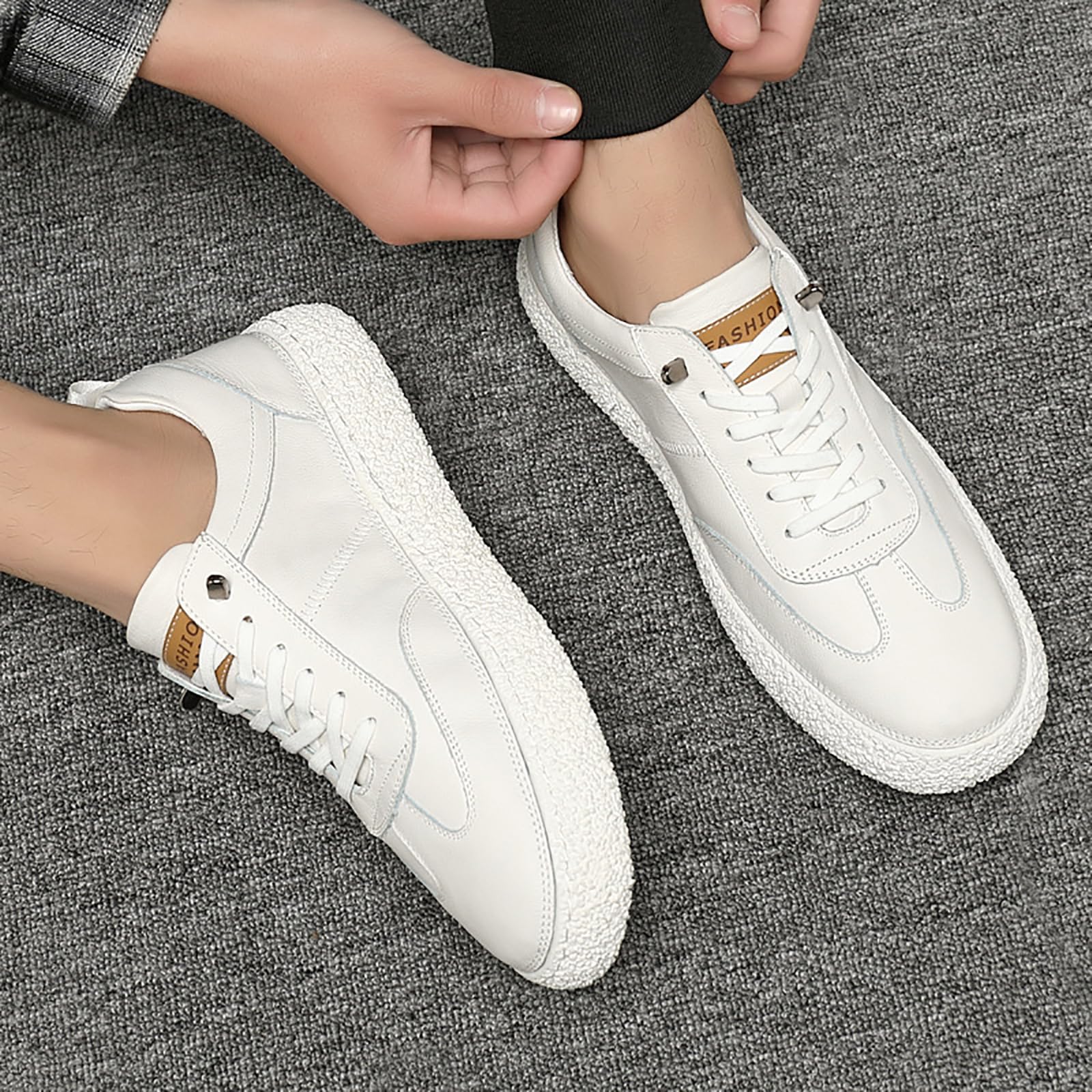 **Men's Genuine Leather Platform Sneakers - Comfortable Lace-Up Casual Shoes for Work, Office & Walking - Non-Slip Wear-Resistant Design for All-Day Comfort**    *(Perfect for Business Casual, Daily Commute & Light Sports Activities)*