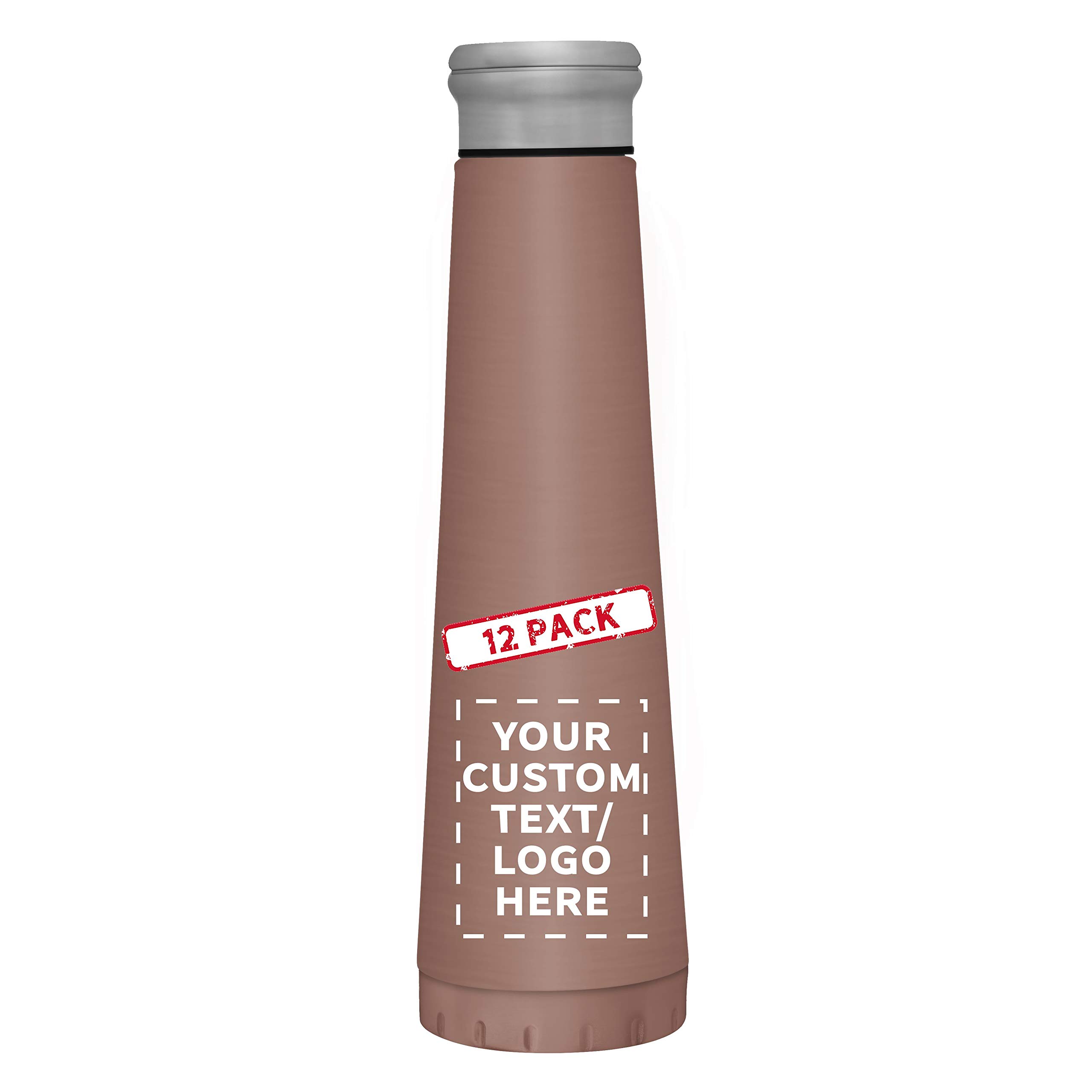 12 Pack 16 oz Vacuum Insulated Stainless Steel Water Bottles - Customizable Text & Logo - Double Wall, BPA Free, Rose Gold - Perfect for Gym, Office, Hiking & Outdoor Activities