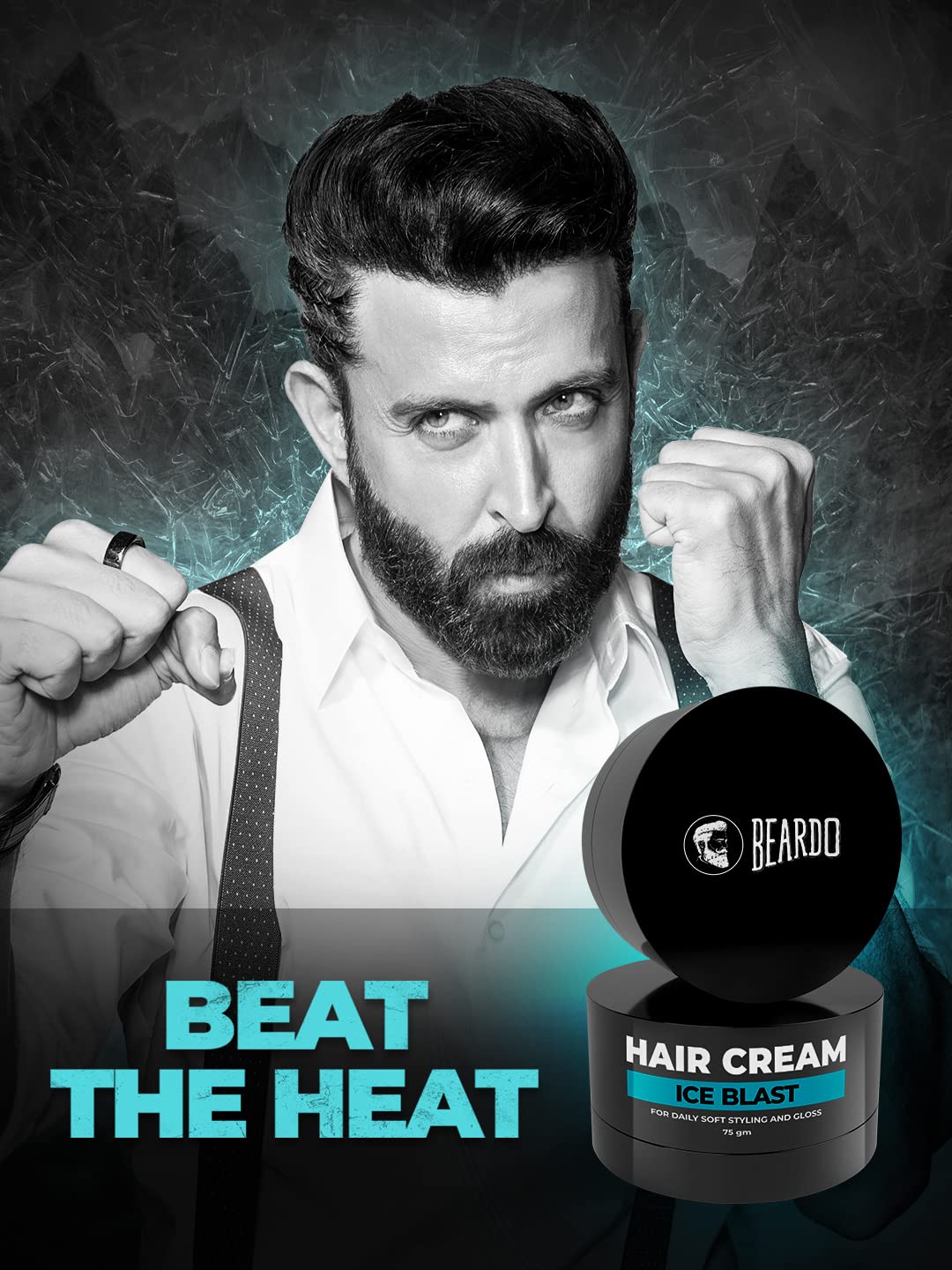 Beardo Ice Blast Hair Cream for Men - 75gm with Menthol & Coconut Oil | Cooling Styling Cream with Cool Lock Technology | Daily Hair Styling & Grooming | Perfect for Summer, Gym & Outdoor Activities