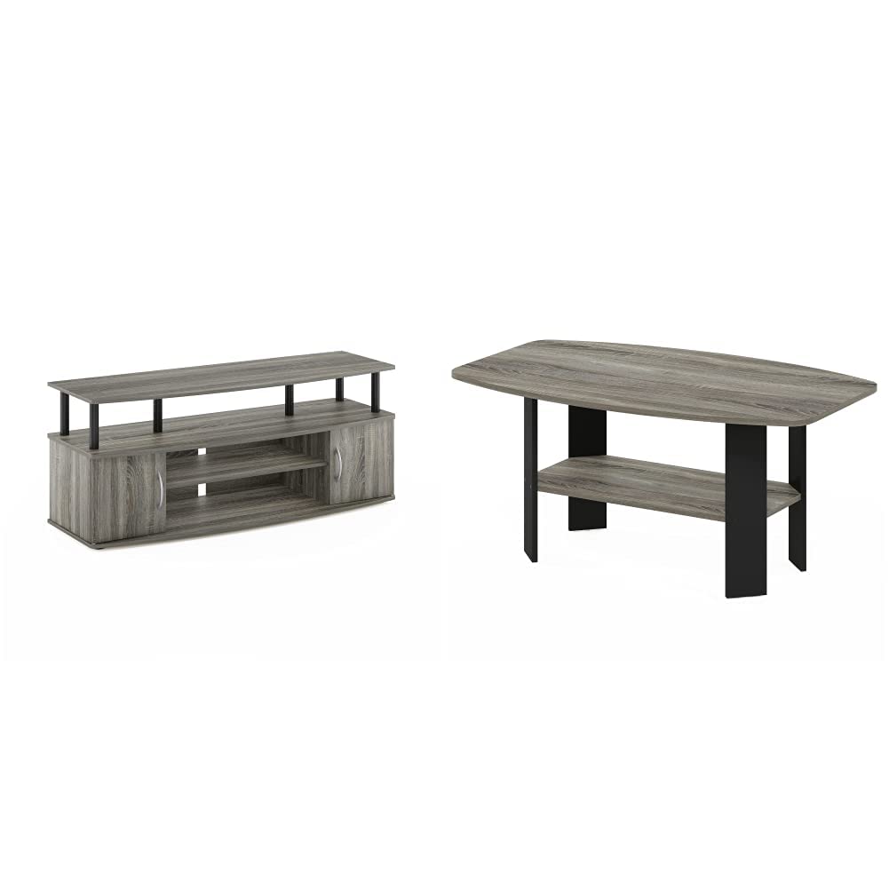 Furinno Entertainment Stand and Coffee Table Bundle - Stylish TV Stand with Storage Shelf & Modern Living Room Furniture Set for Home Theater & Living Space