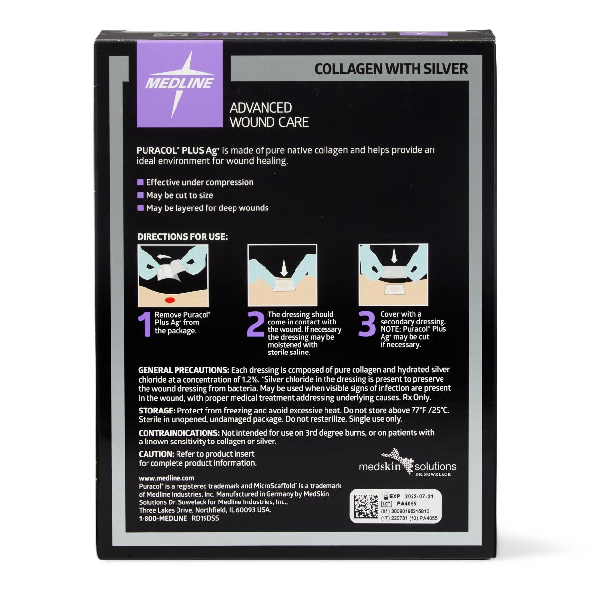 Puracol Plus AG Collagen Dressings, 4.25x4.5 Inches, Box of 10 - Advanced Wound Care for Chronic Ulcers, Burns & Surgical Wounds | Medical Grade Collagen Bandages for Faster Healing