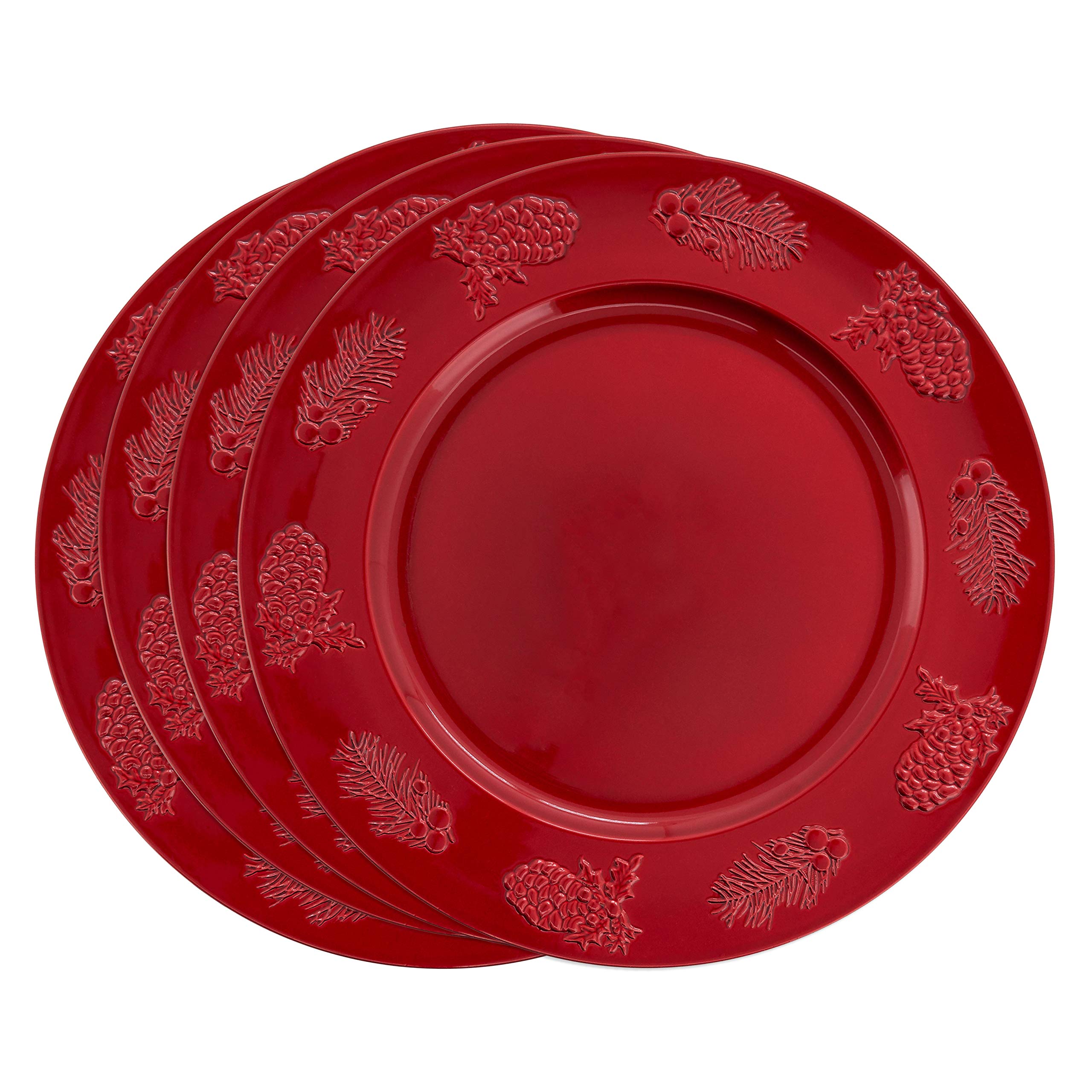 Holly Berry Design Charger Plates - Set of 4 Elegant Decorative Dinner Plates for Holiday Table Setting, Wedding, and Special Occasions