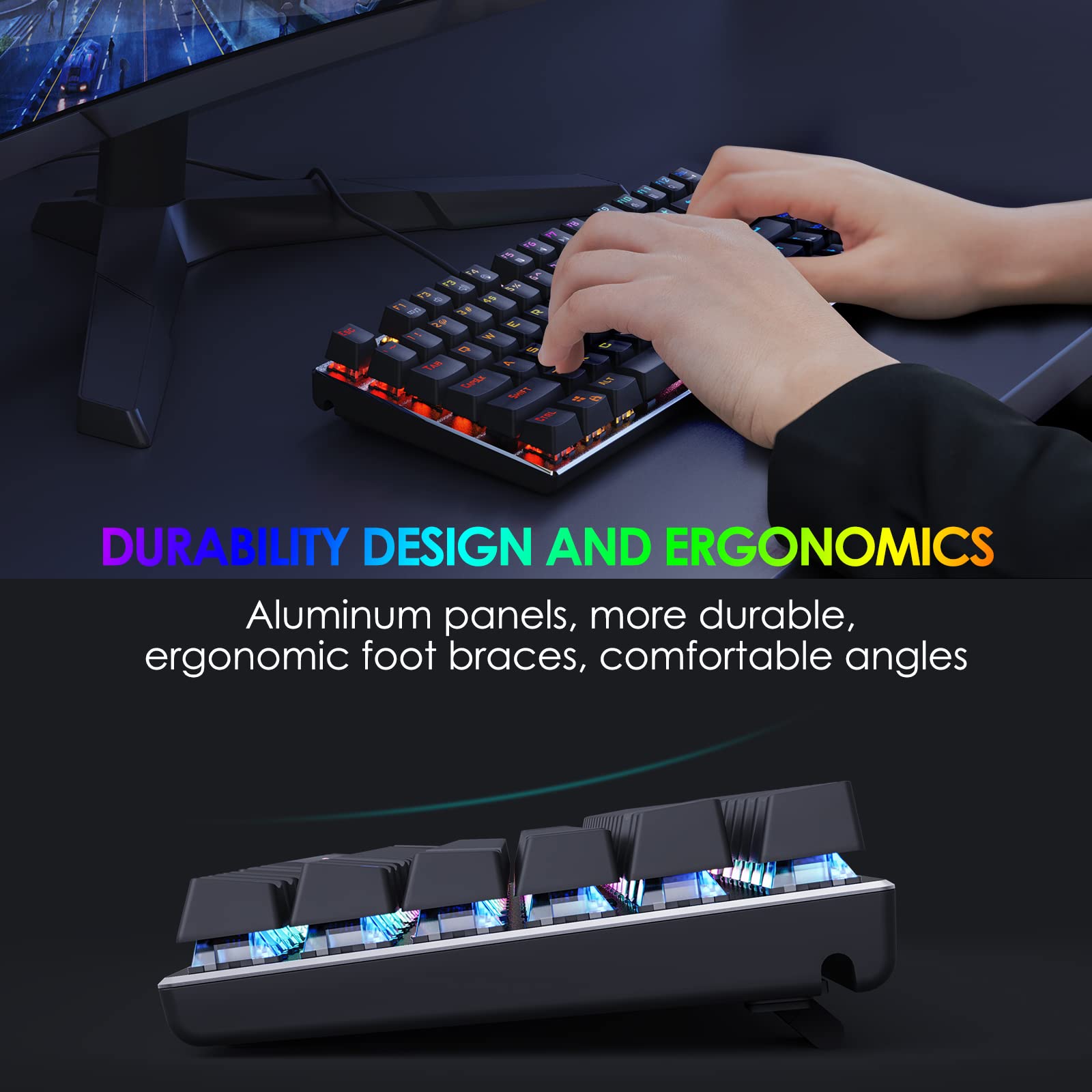 HUO JI E-Yooso Z-88 RGB Mechanical Gaming Keyboard - 81 Key Compact Design with Metal Panel & Hot-Swappable Brown Switches for Mac/PC (Black) - Perfect for Gaming, Office Work & Typing Enthusiasts