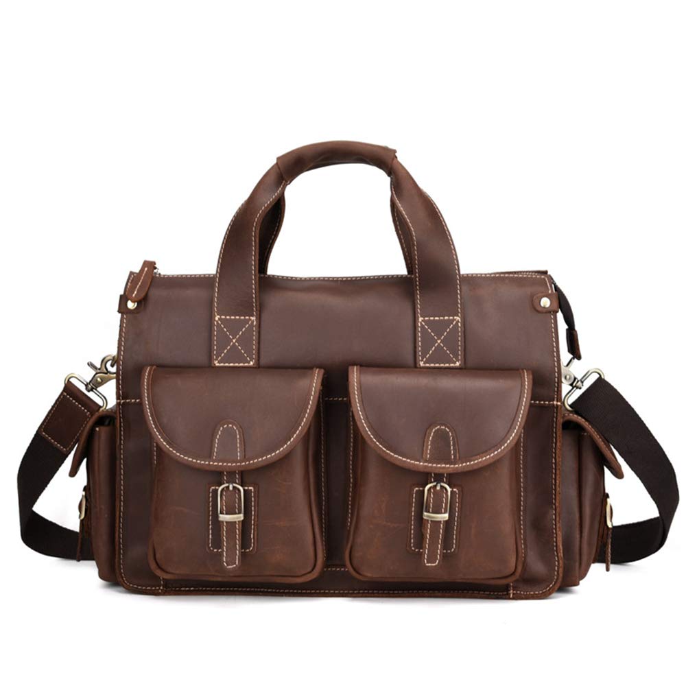 Vintage Cowhide Leather Messenger Bag for Men - Retro Briefcase & Travel Shoulder Bag - Durable Business Work Bag (Brown, One Size) - Perfect for Office, Commute & Business Trips