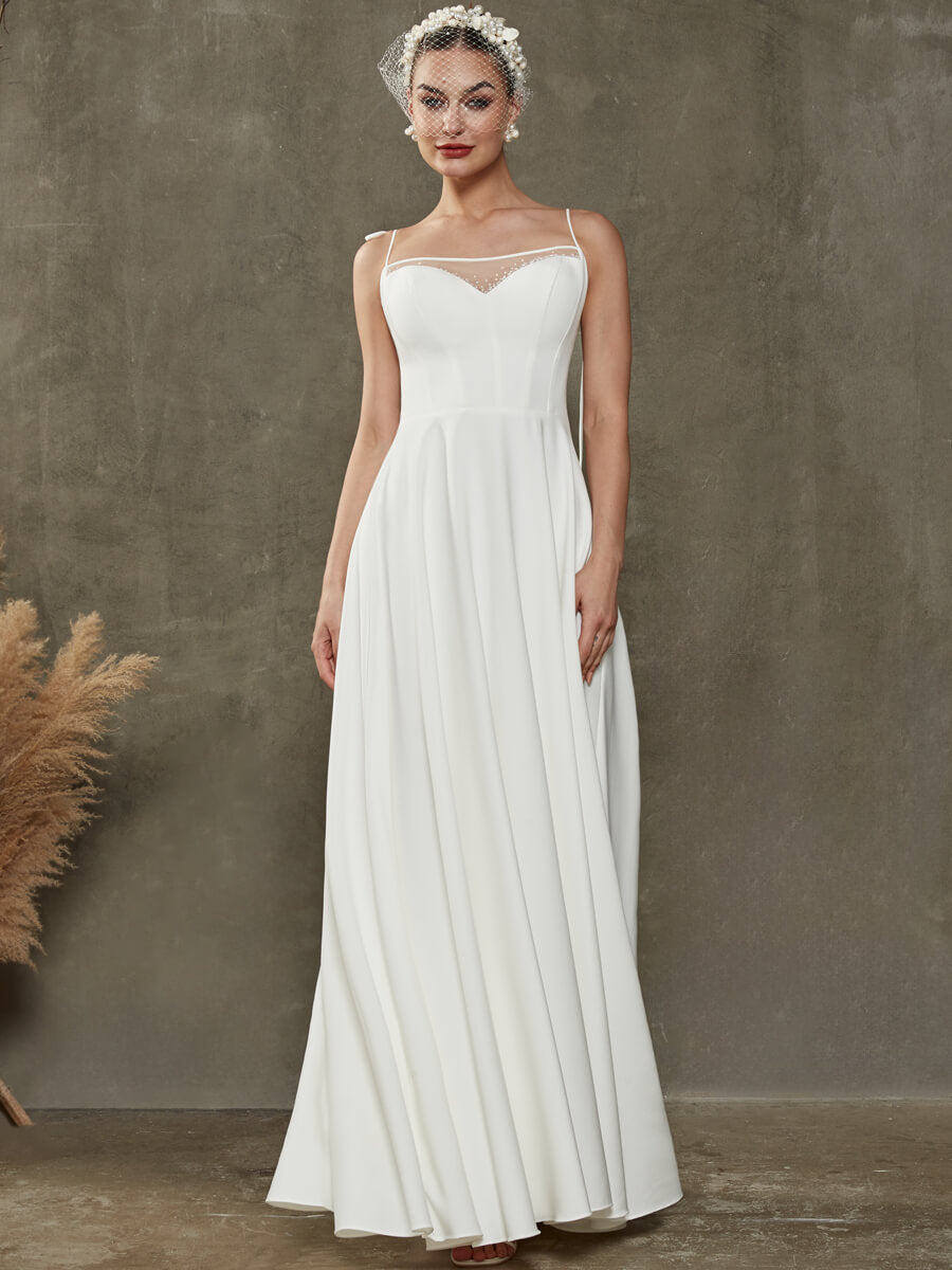Elegant Diamond White Sheer Sweetheart Neckline Floor Length Wedding Gown for Brides - Perfect for Church Ceremonies, Beach Weddings & Formal Receptions