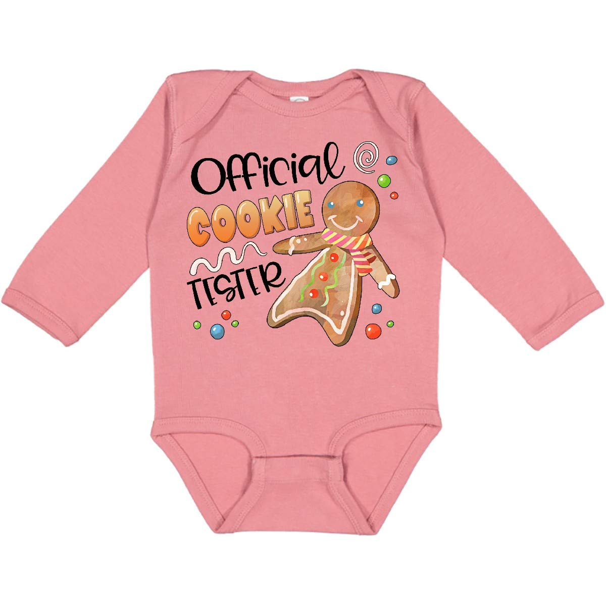 Inktastic Official Cookie Tester Cute Gingerbread Long Sleeve Baby Bodysuit - Adorable Holiday Outfit for Christmas, Baking & Family Photos