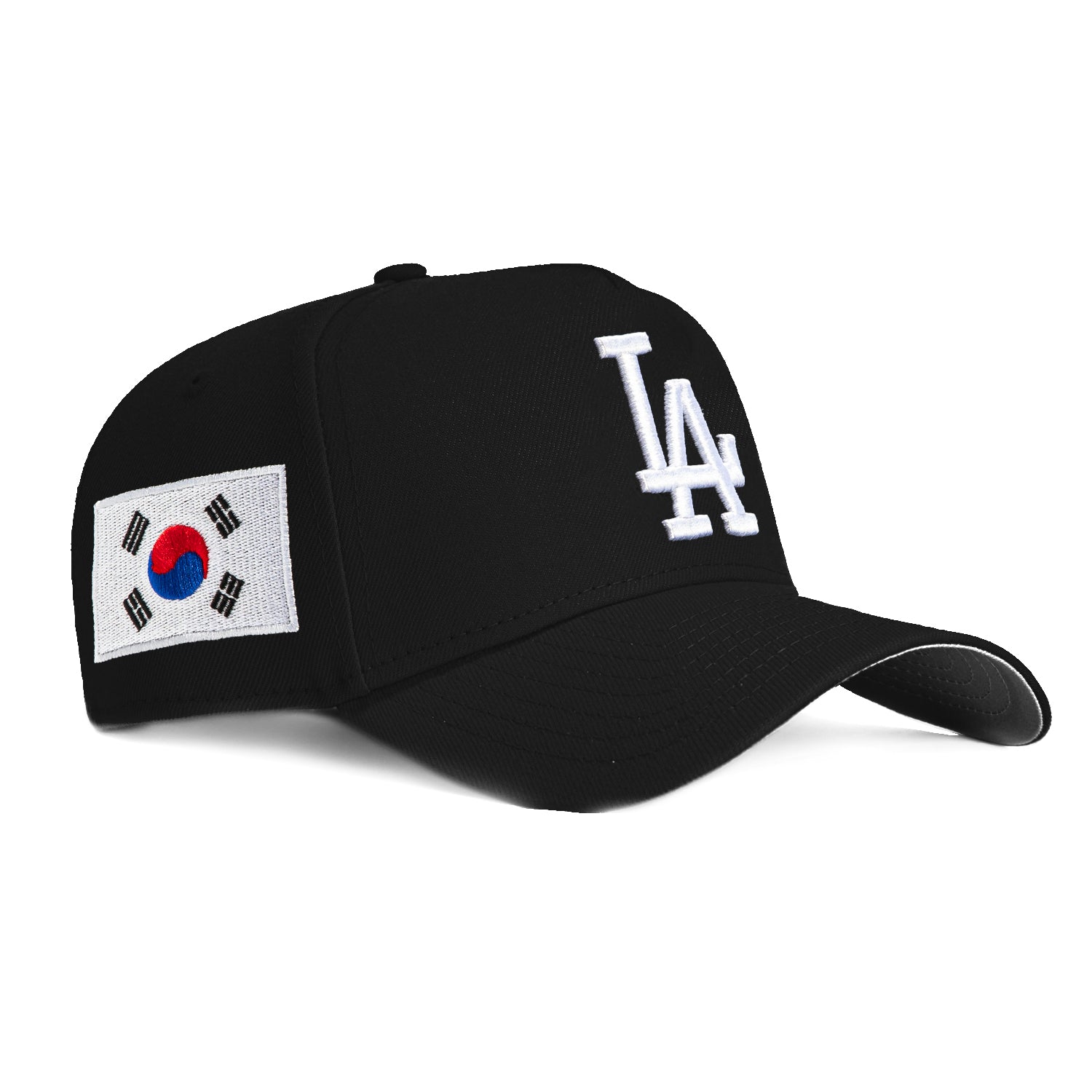 New Era 9Forty A-Frame Los Angeles Dodgers Korea Flag Patch Adjustable Snapback Hat - Black & White for Baseball Fans & Streetwear Fashion