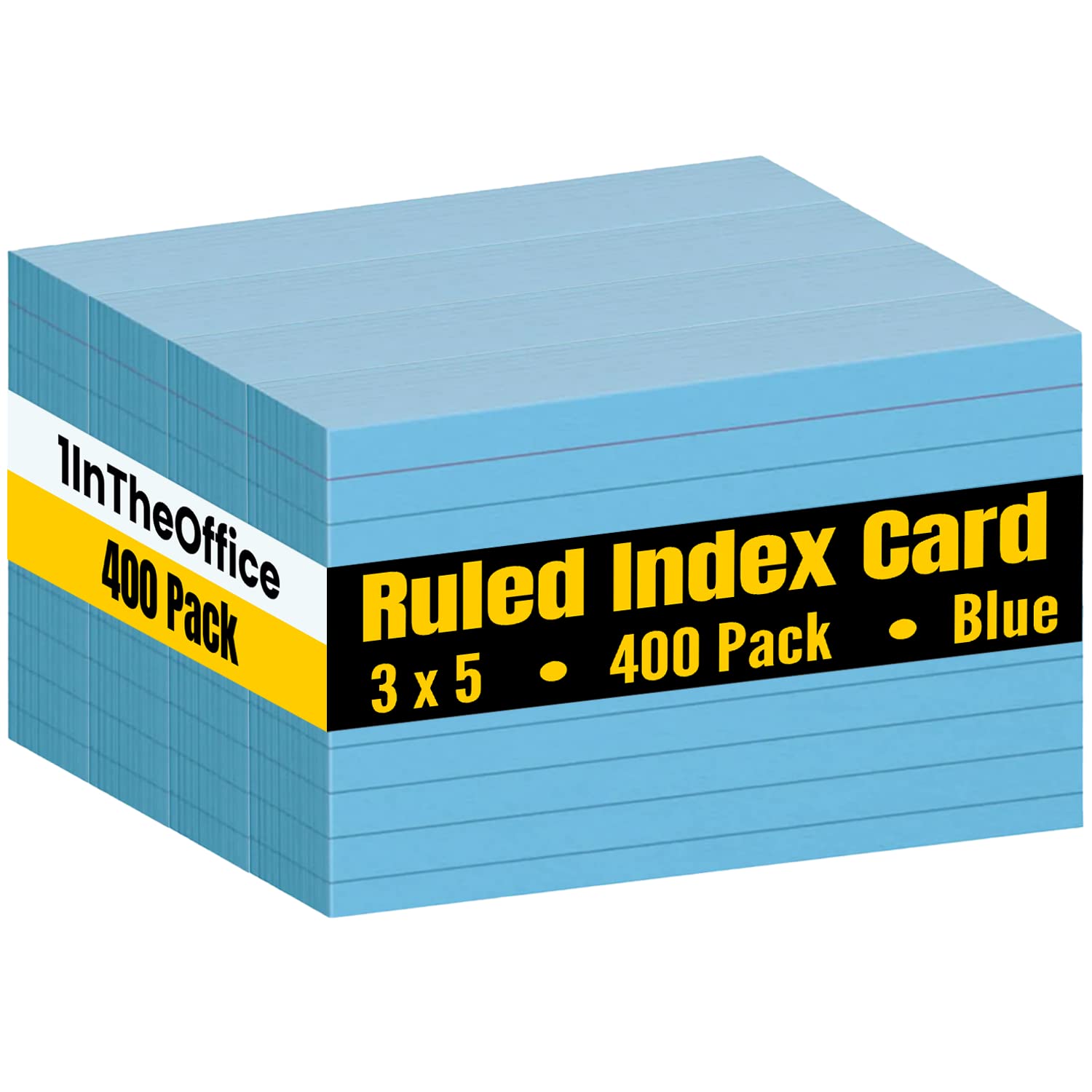 1InTheOffice Blue Index Cards 3x5 Inches, Ruled Colored Note Cards for Study, Office & Organization - 400 Pack - Perfect for Flashcards, Memos & Project Planning