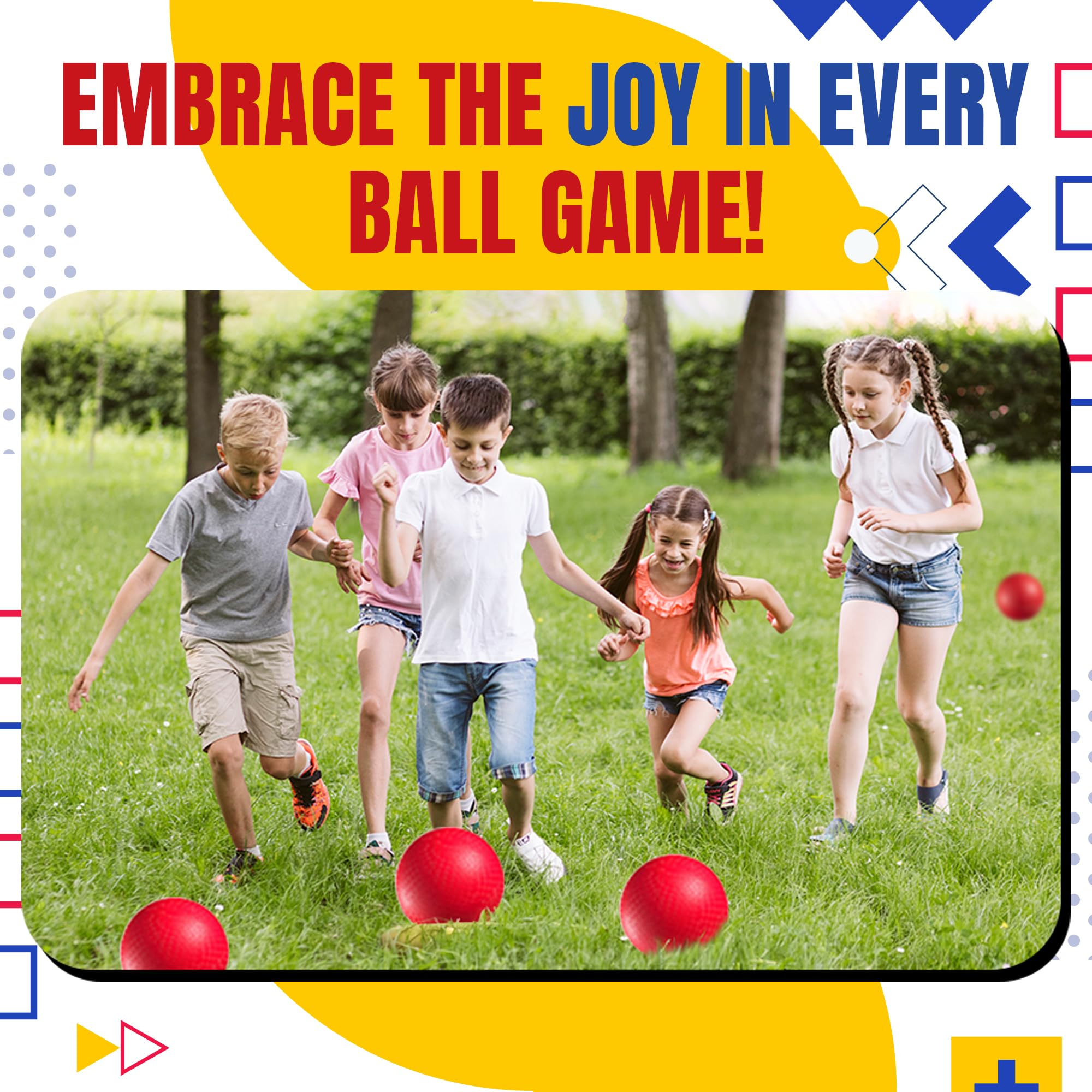Bedwina 4-Pack 8.5 Inch Red Rubber Playground Balls - Inflatable Kickball, Dodgeball & Four Square Balls for Kids and Adults with Hand Pump - Perfect for Indoor & Outdoor Games, School PE, Recess, Backyard Fun and Team Sports