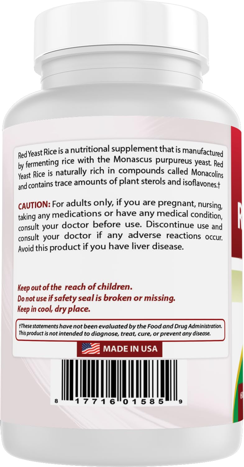 Best Naturals Red Yeast Rice Supplement 1200mg - 60 Tablets (Citrinin Free) for Cholesterol Support & Heart Health - Supports Cardiovascular Wellness Naturally