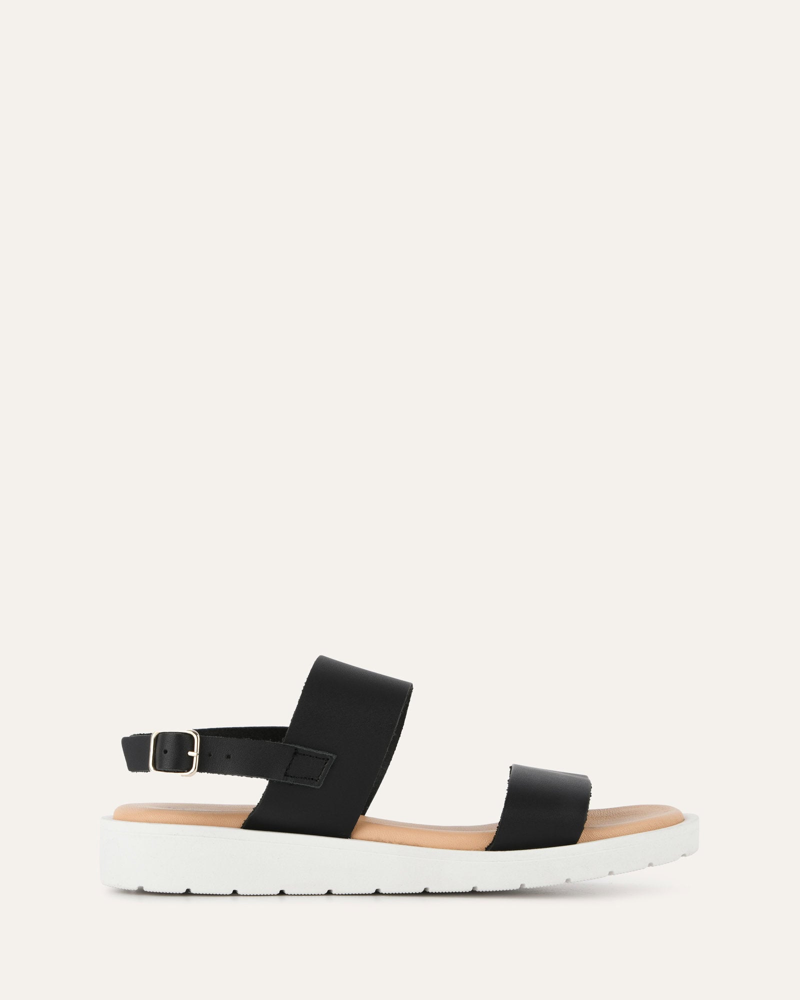 ROSALIE Women's Flat Sandals - Black Leather Comfortable Slides for Casual Wear, Beach, and Summer Outfits