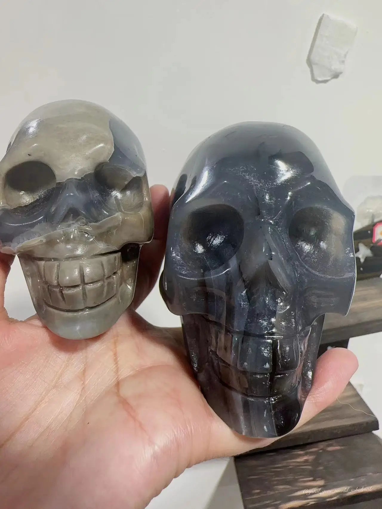 Natural Green Flame Agate Skull - Hand Carved Quartz Crystal for Reiki Healing, Spiritual Decor, Home & Office Decoration | Meditation, Yoga Space, Gift Idea