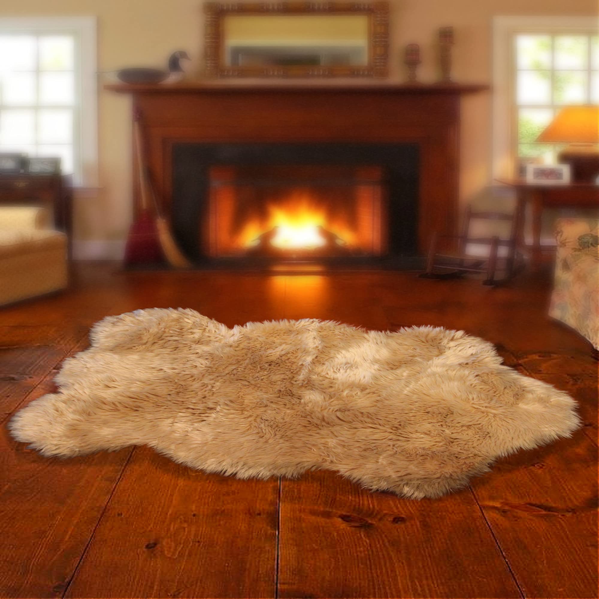 Premium Faux Fur Shaggy Bear Skin Rug - 5'x6' Soft Fluffy White Faux Sheepskin Area Rug - Handmade in USA - Perfect for Living Room, Bedroom & Cozy Home Decor