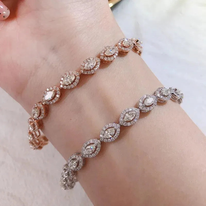 18K White Gold & Rose Gold Real Diamond 4.5ct Horse Eye Bracelet for Women - Elegant Wedding, Engagement & Party Jewelry Gift - Perfect for Anniversaries, Bridal Showers and Special Occasions