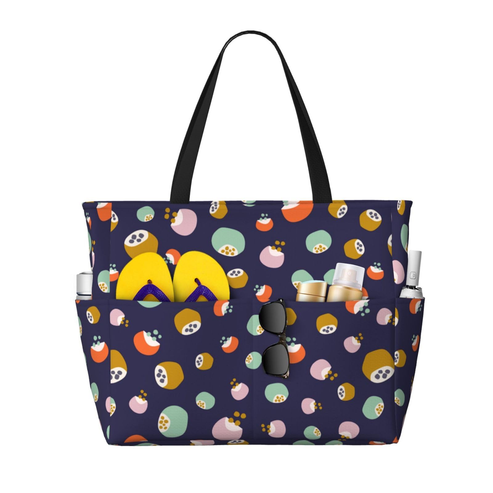 **Large Waterproof Beach Tote Bag for Women - Cartoon Lotus Root Design, Sandproof Swim Bag for Pool, Beach & Travel | Perfect for Vacation, Swimming & Summer Outings**