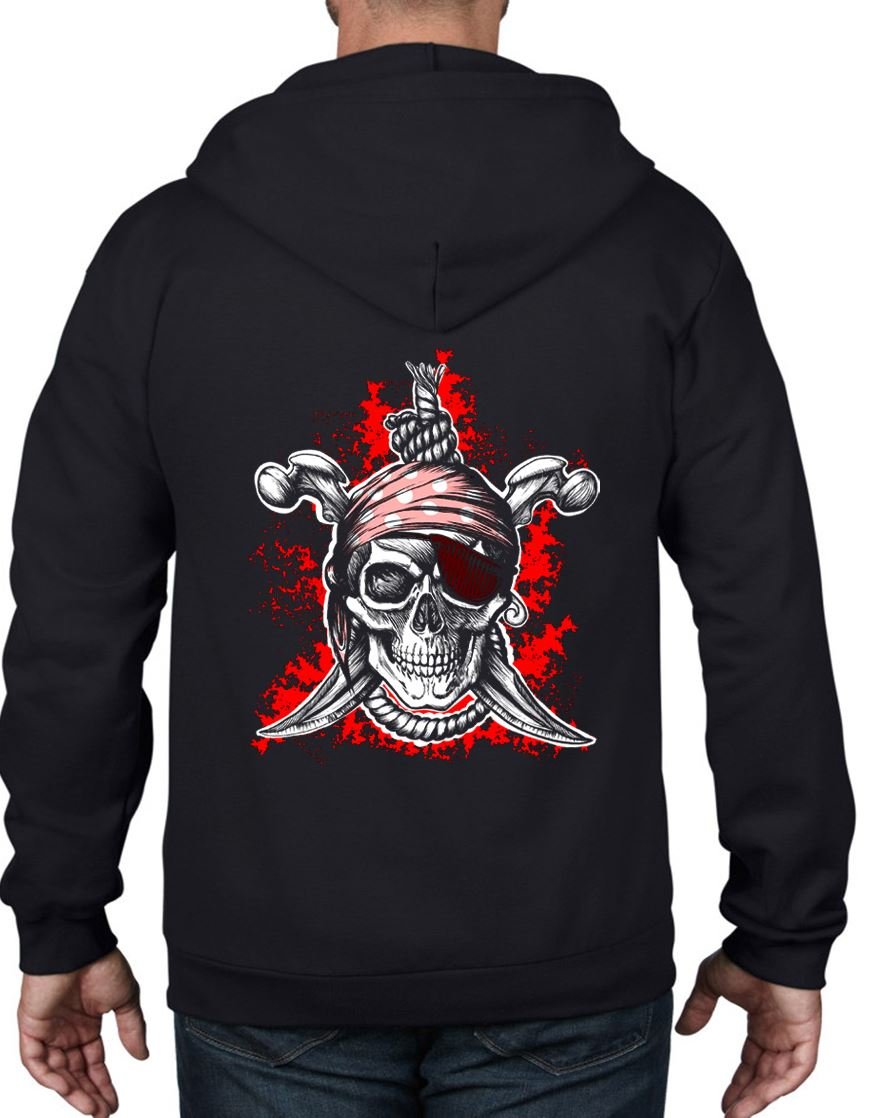 Men's Jolly Roger Pirate Full Zip Hoodie - Tribal Graphic T-Shirts for Casual Wear & Street Style | Perfect for Halloween, Cosplay & Everyday Outfits