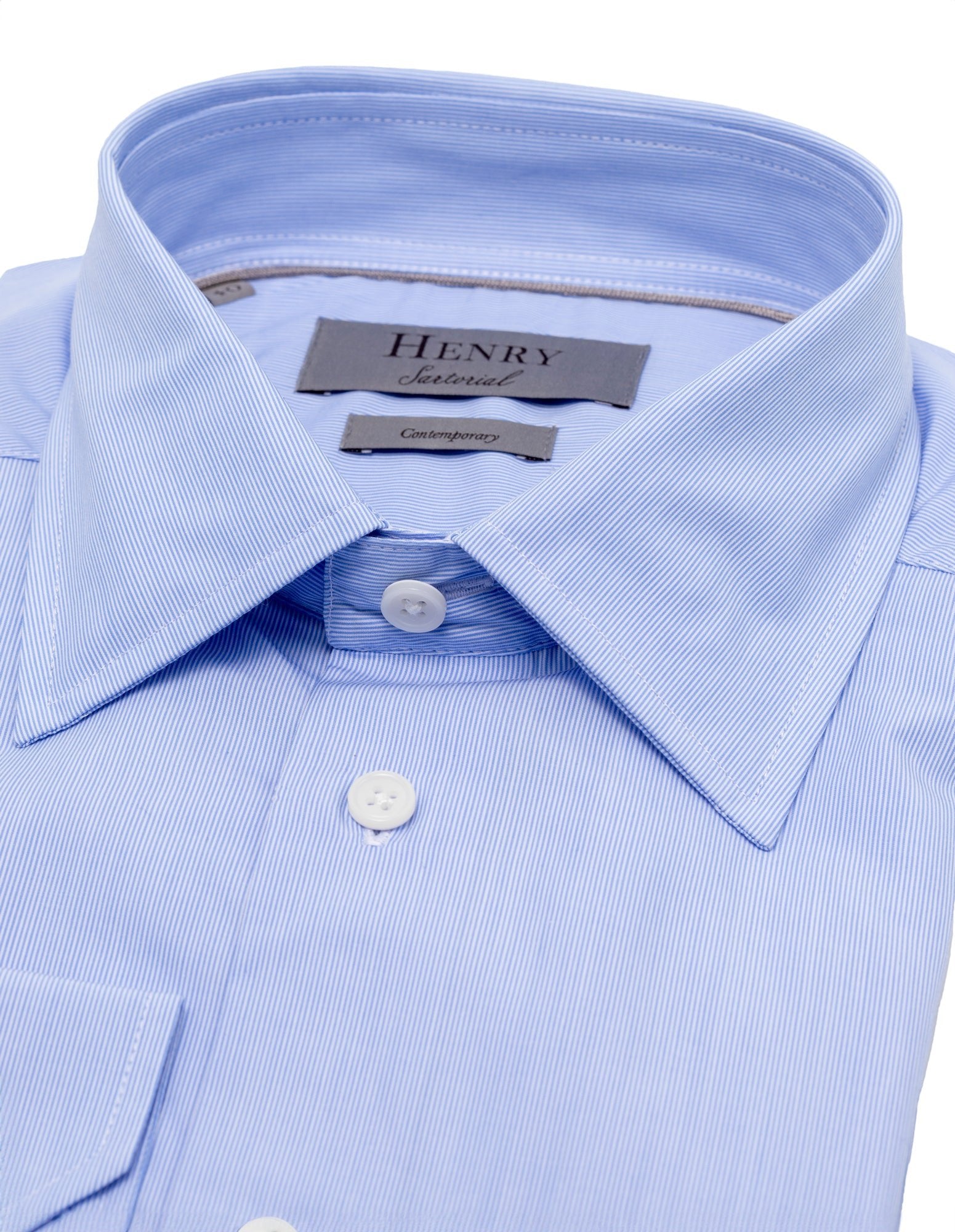 HENRY SARTORIAL Men's Classic Fit Fine Stripe Dress Shirt - Blue Formal Business Casual Shirt for Office, Wedding & Professional Occasions