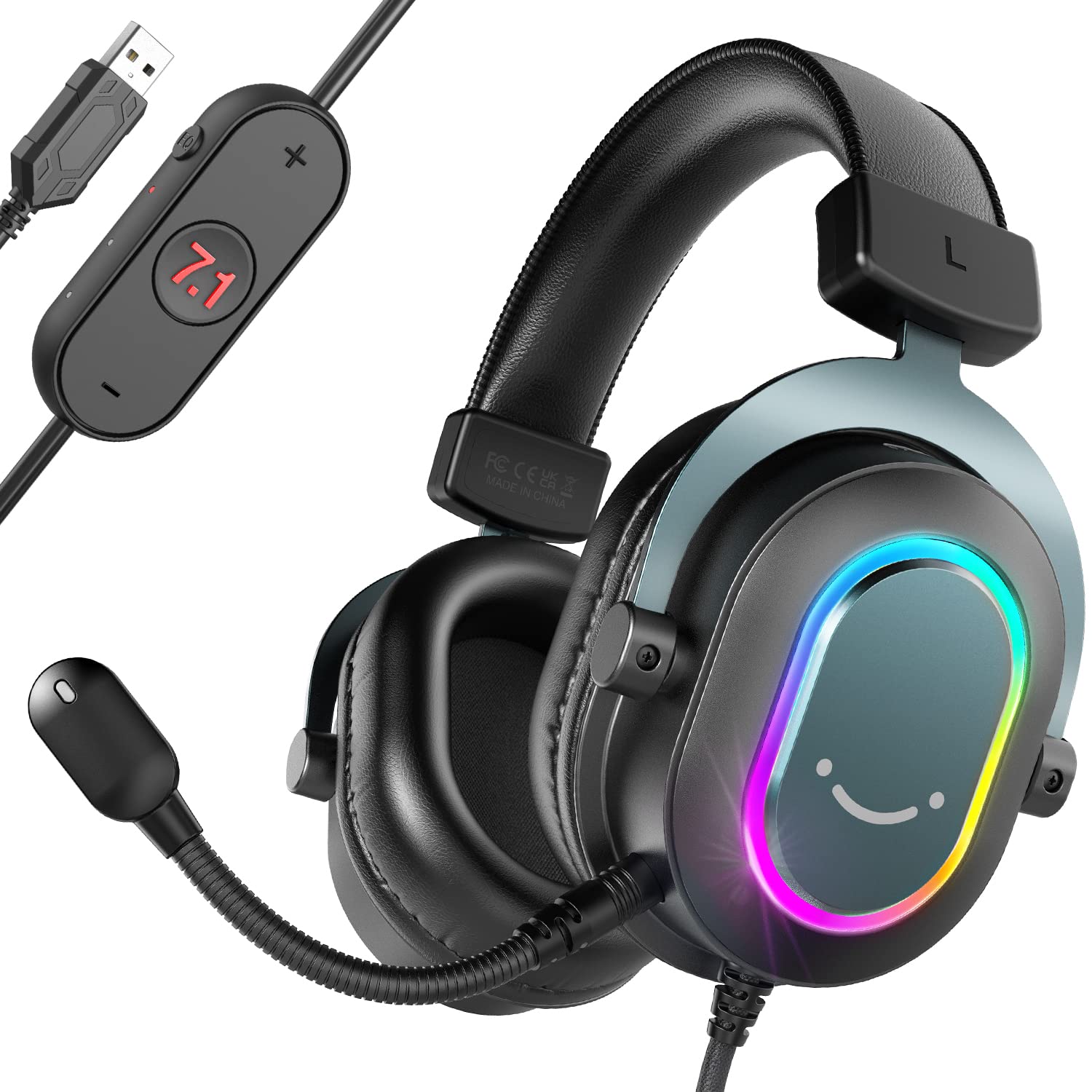 FIFINE AmpliGame H6 Gaming Headset - Wired USB Headphones with Noise-Canceling Microphone, 7.1 Surround Sound for PC, PS4, PS5 | EQ Mode, RGB Lighting, Memory Foam Ear Pads | Perfect for Streaming, Gaming & Online Meetings