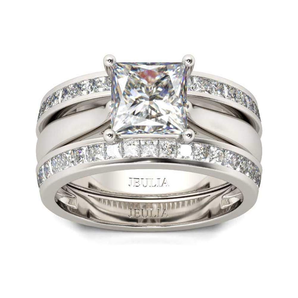 Jeulia 4.37 Carat Princess Cut Cubic Zirconia Engagement Ring & Wedding Band Set for Women - Sterling Silver CZ Solitaire Bridal Promise Rings - Perfect for Anniversaries, Proposals & Special Occasions