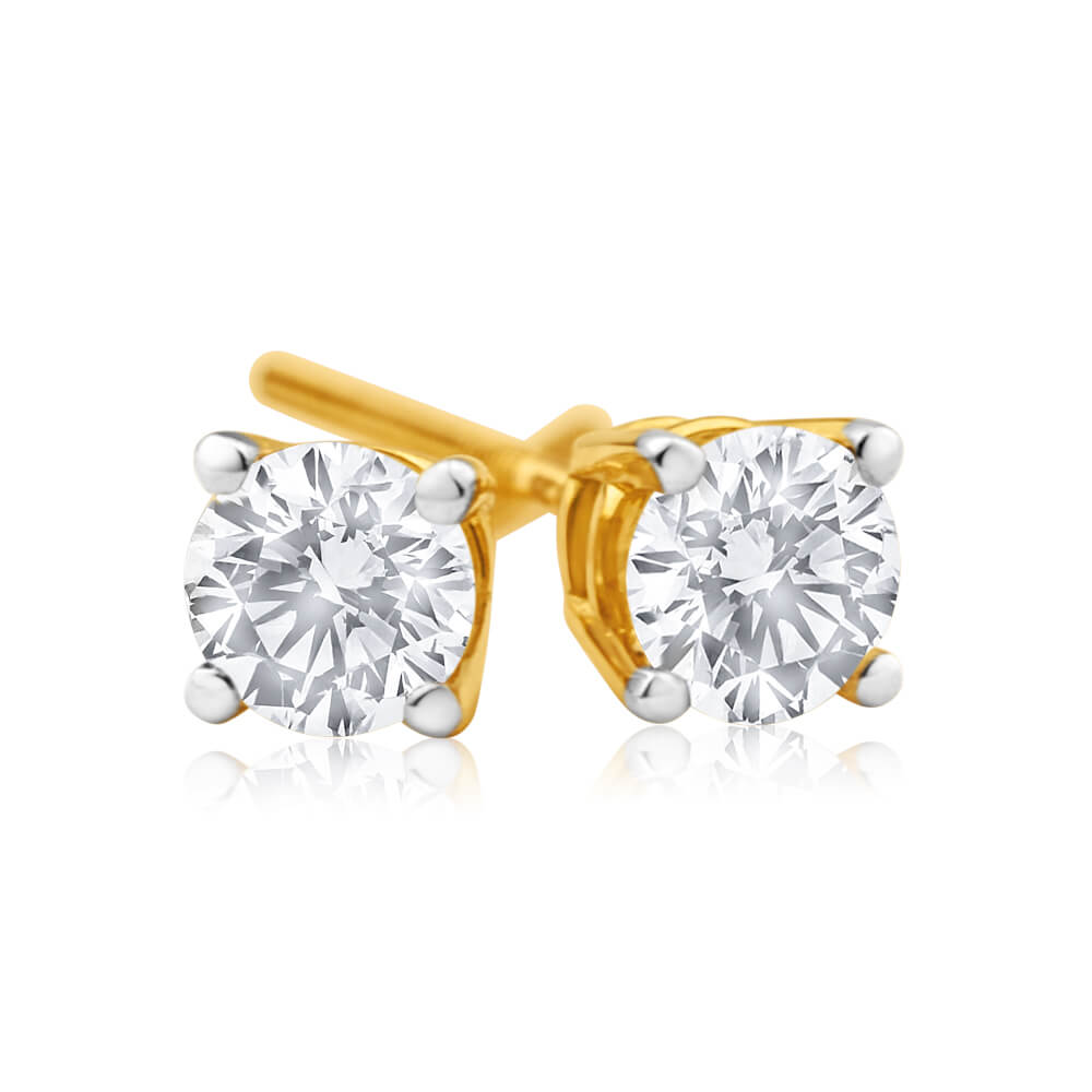 18ct Yellow Gold 1/2 Carat Diamond Stud Earrings for Women - Elegant Everyday Jewelry Gift for Bridal, Anniversary & Special Occasions