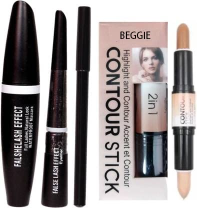 Beggie 3-in-1 Eyebrow Pencil with Eyeliner & Mascara + 4-Piece Highlighter & Contour Stick Set - Perfect for Everyday Makeup & Professional Beauty Looks