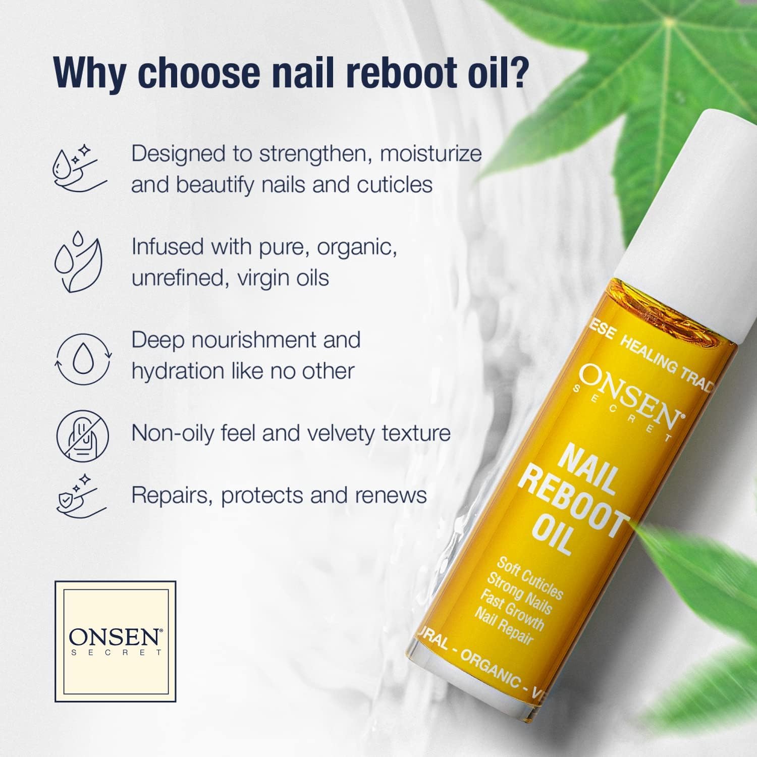 Onsen Secret Nail Reboot Duo Set - Natural Nail Treatment & Cuticle Repair Cream for Damaged Nails - 15ml Cuticle Conditioner & 10ml Nail Reboot Oil - Visible Results for Strong Healthy Nails - Perfect for Home Manicures & Nail Care Routine
