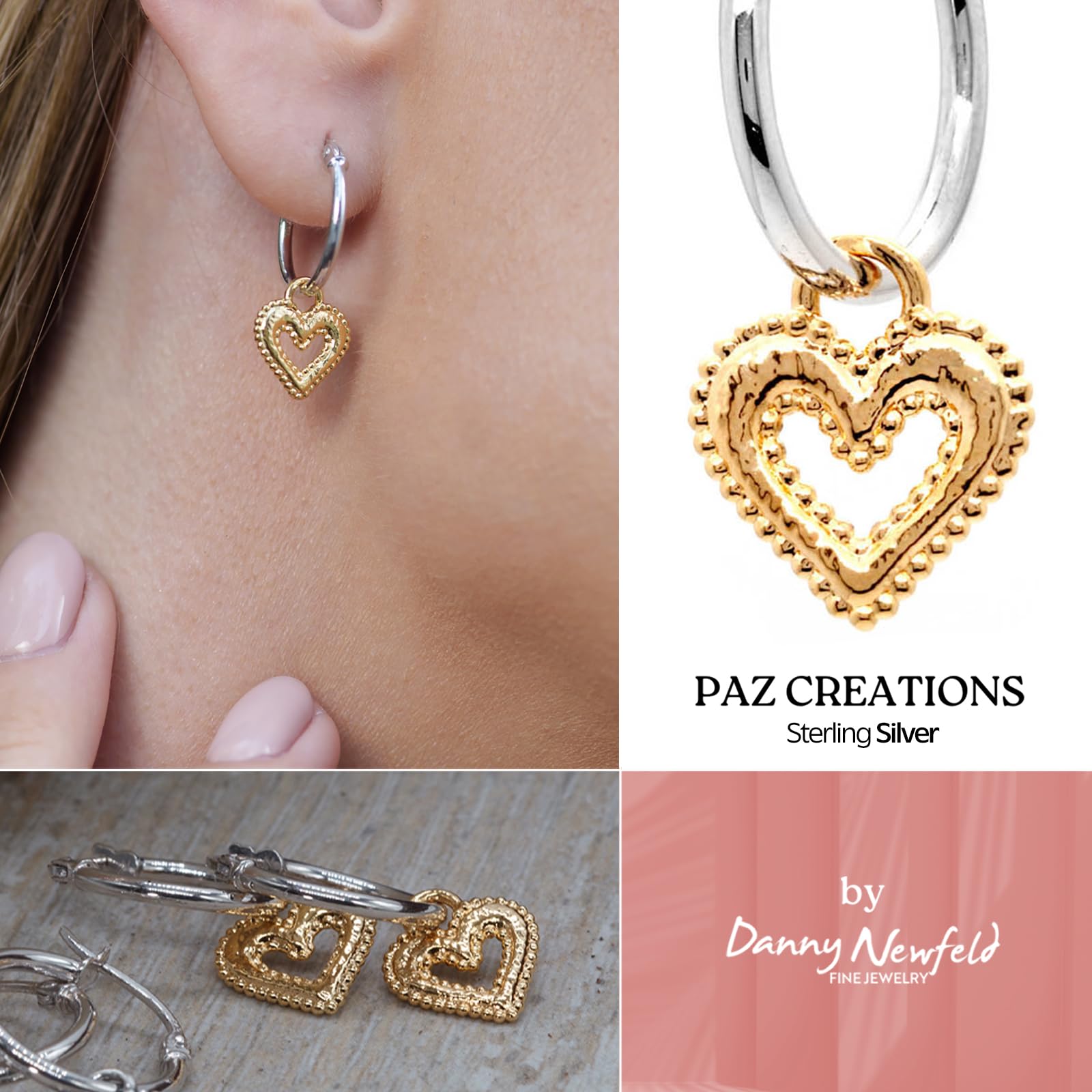 925 Sterling Silver Heart Hoop Earrings with Heart Charm - Hypoallergenic Dainty Hoops for Women & Girls | Trendy Gold/Rose Gold/Silver Jewelry by Paz Creations | Perfect for Valentine's Day, Date Night & Everyday Wear