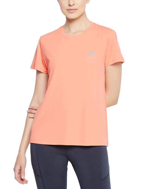 Clovia Women's Comfort Fit Active T-Shirt - Breathable Workout Top for Yoga, Running & Gym | Moisture-Wicking Fitness Tee