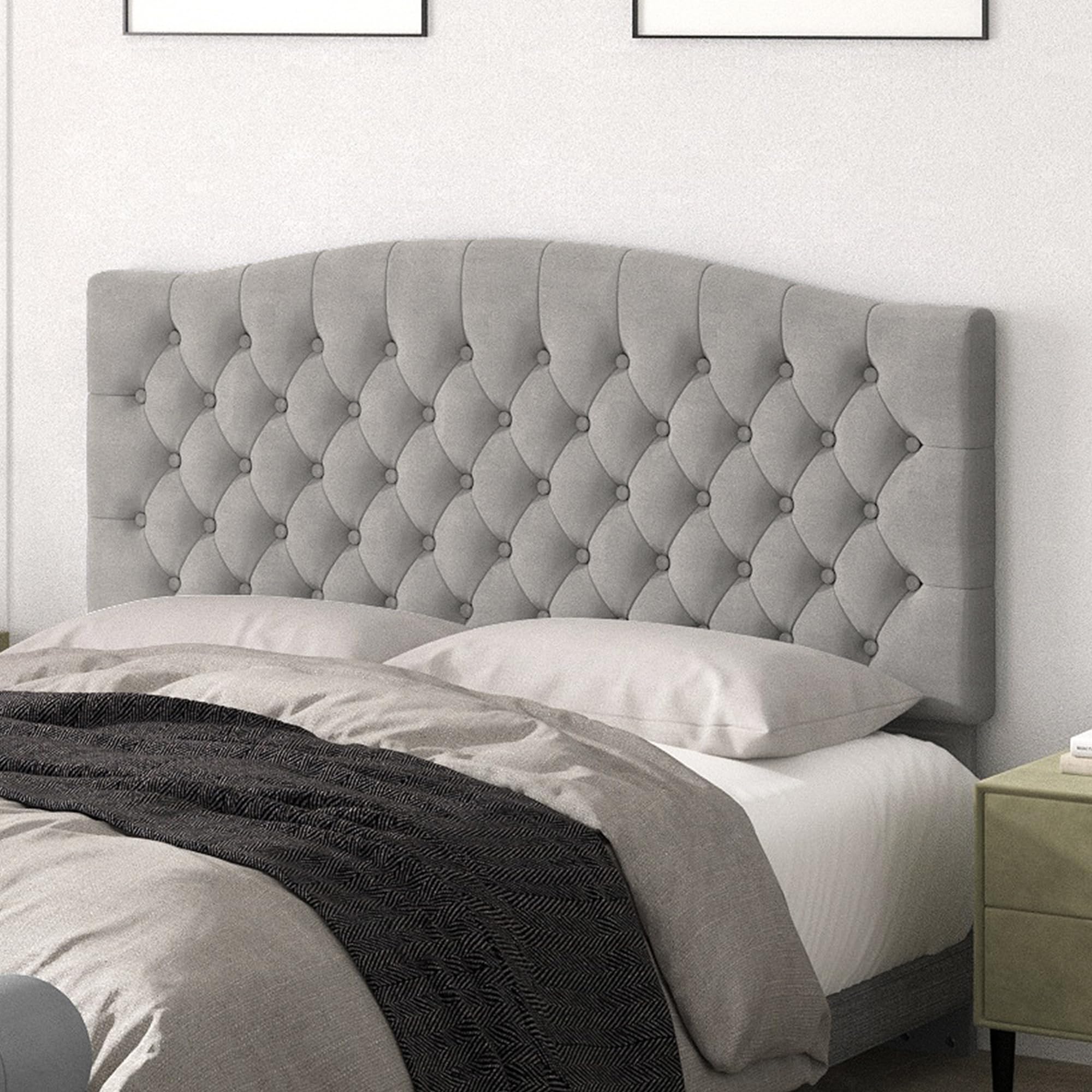 Velvet Tufted Queen/Full Size Upholstered Headboard - Adjustable Bed Compatible Wall Mounted Headboard with Solid Wood Legs | Gray Luxury Bedroom Decor for Master Bedroom & Guest Room