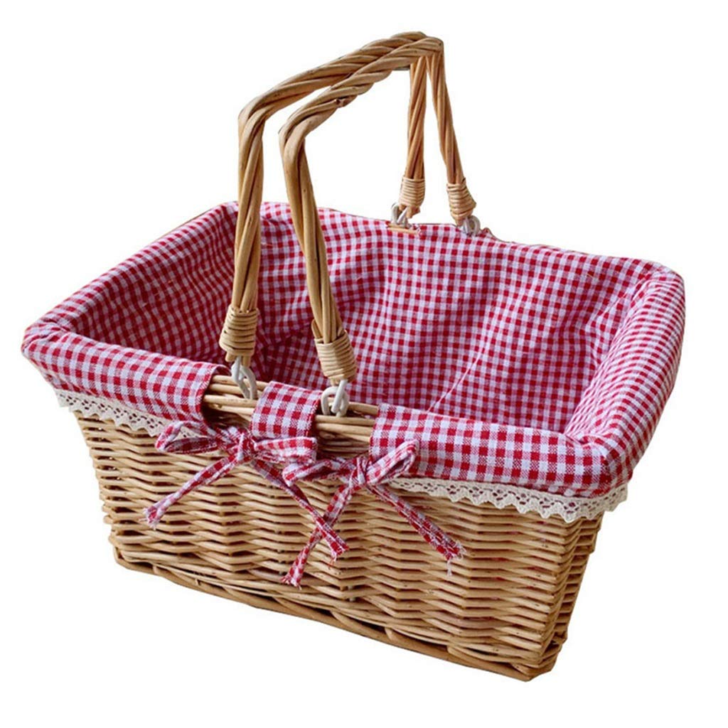 Premium Woven Wicker Picnic Basket with Double Handles & Cloth Lining - Large Food Storage Container for Fruits, Snacks & Picnic Essentials | Perfect for Outdoor Gatherings, Beach Trips & Family Picnics