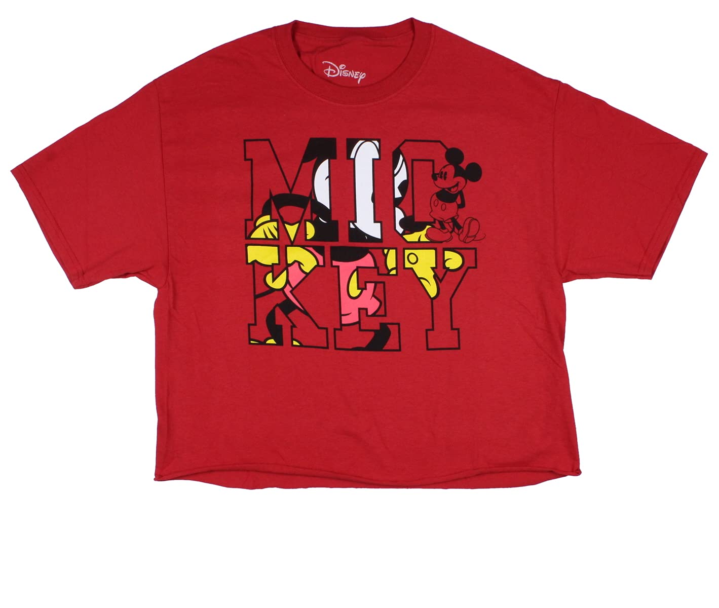 Disney Mickey Mouse Women's Graphic Raw Edge Crop Top T-Shirt - Casual Summer Tee for Outings, Beach & Disney Trips
