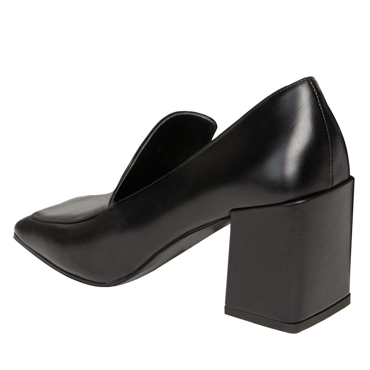 YDN Women's Leather Block Heel Loafers - Comfortable Square Toe Slip-On Dress Shoes for Office & Daily Walking | Professional Work Pumps, Business Casual & Formal Occasions