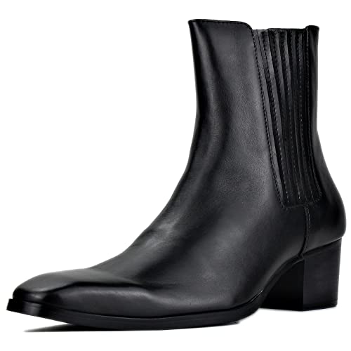 OSSTONE Men's Chelsea Ankle Boots - Genuine Leather Chukka Boots with Retro Heel for Dress & Casual Wear (JY043-US-R) - Perfect for Office, Date Night & Fall Fashion