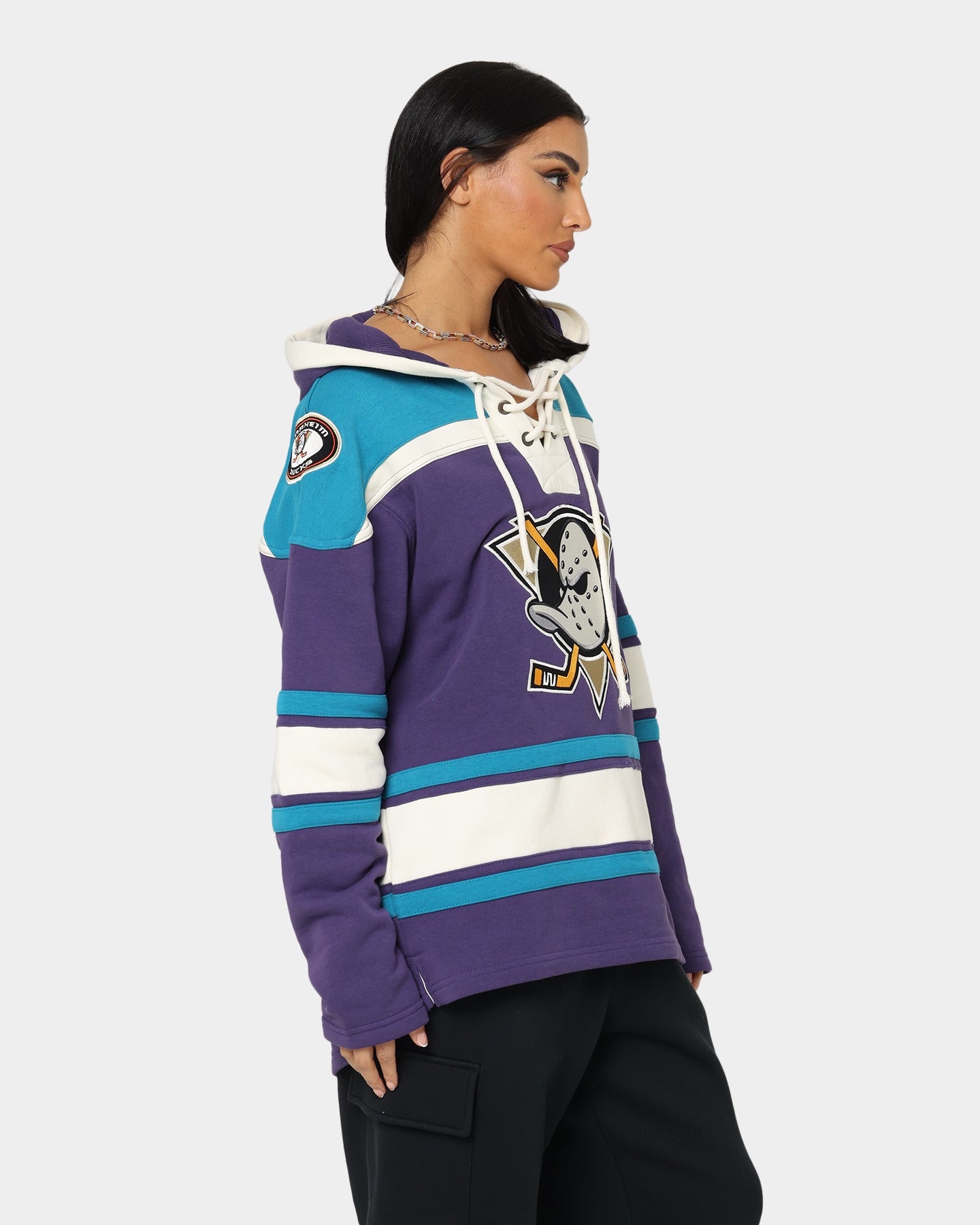 47 Brand Anaheim Ducks Lacer Hoodie - Purple & Sharks Teal NHL Hockey Pullover for Men & Women - Perfect for Game Day & Casual Wear