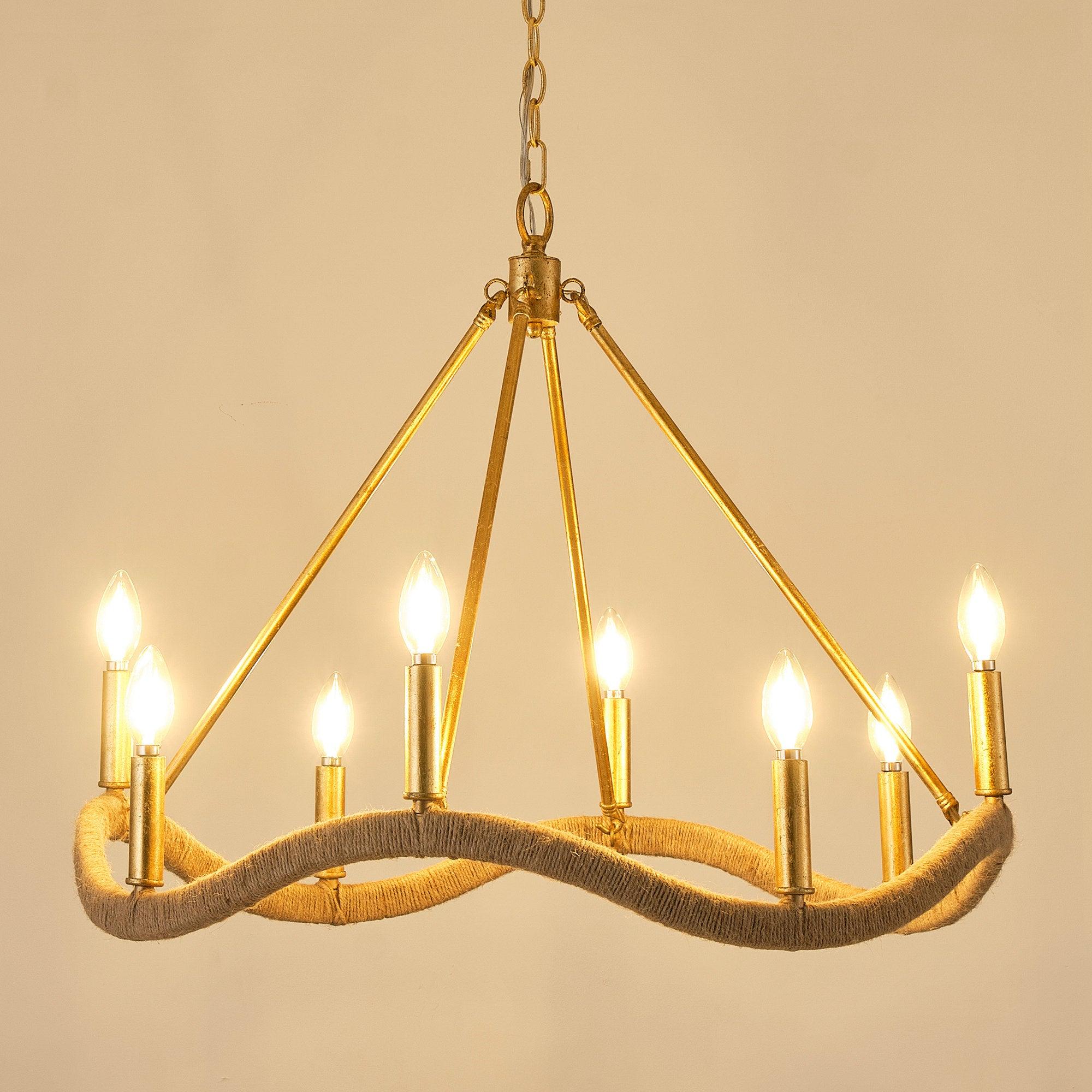 8-Light Golden Modern Candle Chandelier - Elegant Dining Room Lighting Fixture for Home Decor, Wedding & Restaurant Ambiance
