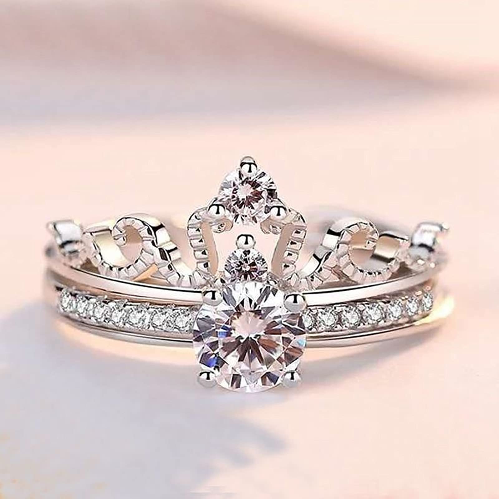 Elegant Crown Cubic Zirconia Rings for Women - Sterling Silver Plated Princess Band with Rhinestone Diamonds | Perfect for Anniversary, Engagement, Wedding & Promise Jewelry | Gift for Her, Girls, Teens & Friends | Ideal for Date Nights, Parties & Special Occasions