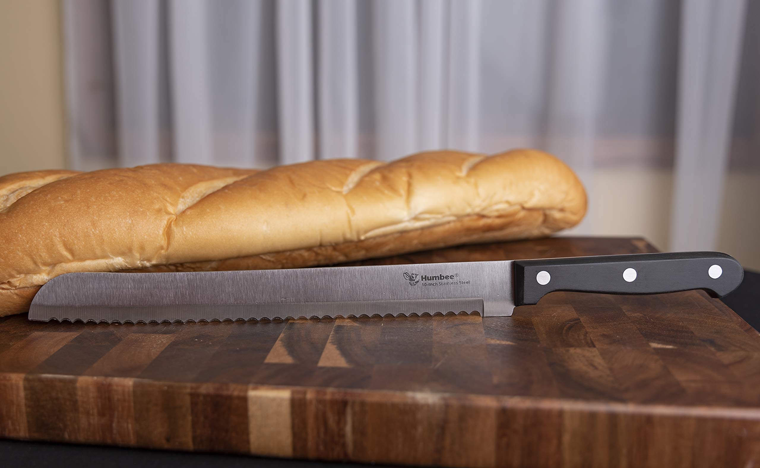 10 Inch Serrated Bread Knife with Wave Edge - Sharp Stainless Steel Blade for Slicing Bread, Cake, and Pastries - Perfect for Home Baking and Professional Kitchens