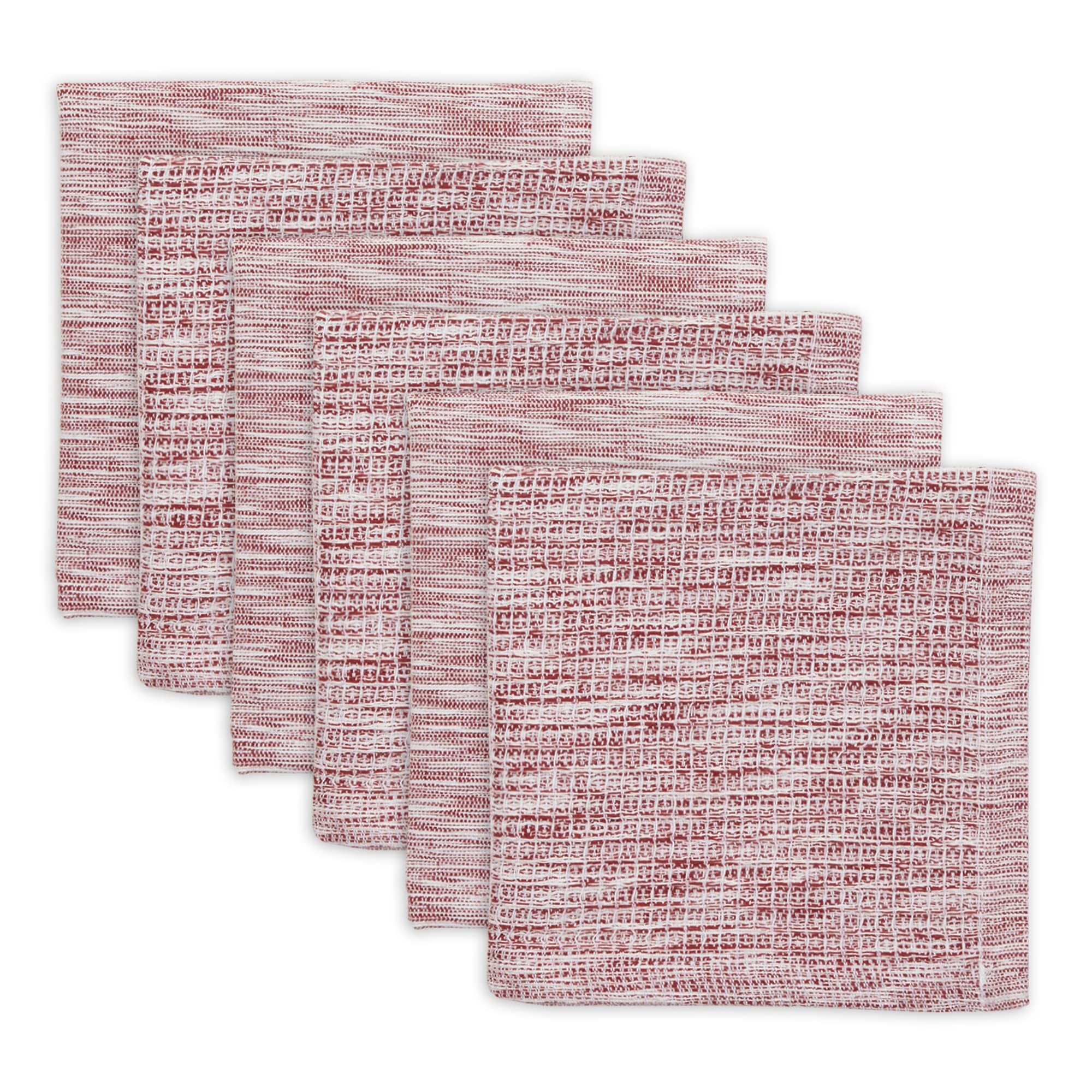 DII Recycled Cotton Kitchen Dishcloth Set - 6-Piece Absorbent Waffle Weave Towels (12x12 Inches, Barn Red) - Eco-Friendly Cleaning Cloths for Dishes, Countertops & Household Chores