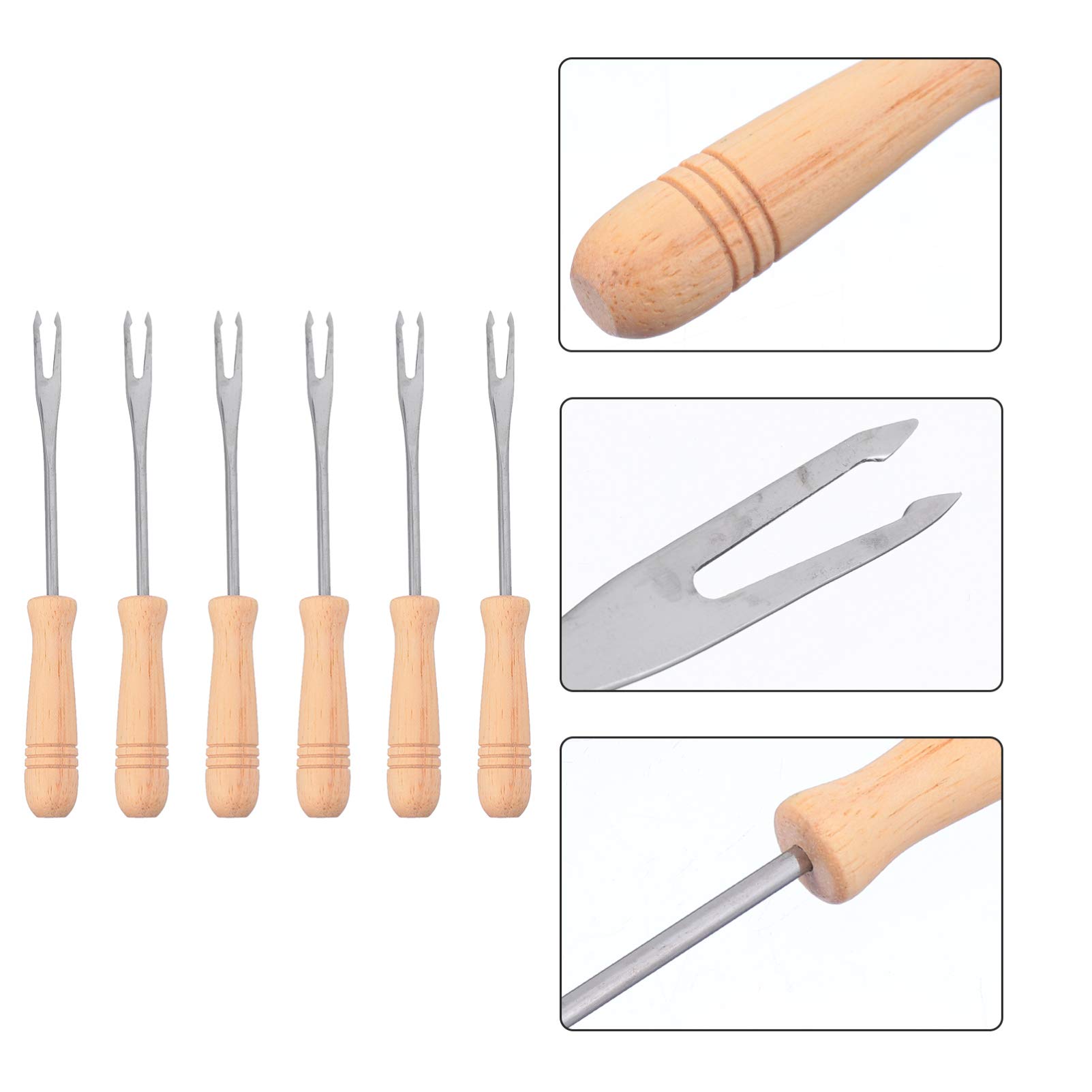 Hemoton 6-Piece Stainless Steel Corn Forks Set with Wooden Handle - Perfect for Cheese Fondue, BBQ Skewers, Hot Pot, Marshmallow Roasting & Grilling - Ideal for Picnics, Camping & Outdoor Dining