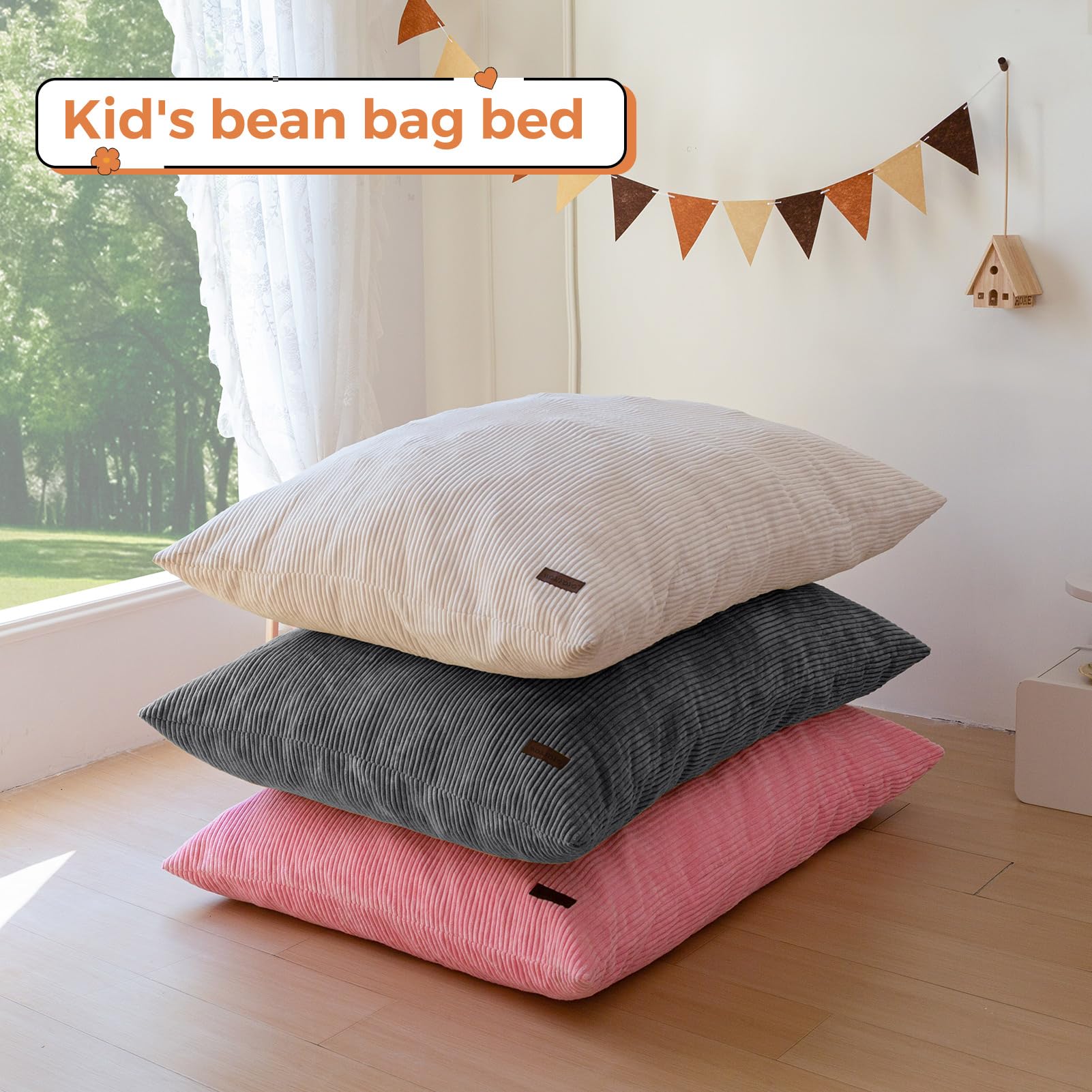 MAXYOYO 3-in-1 Kids Convertible Bean Bag Chair & Bed - Dark Grey Floor Sofa for Children's Gaming, Reading & Nap Time | Perfect for Playroom, Nursery & Dorm Room