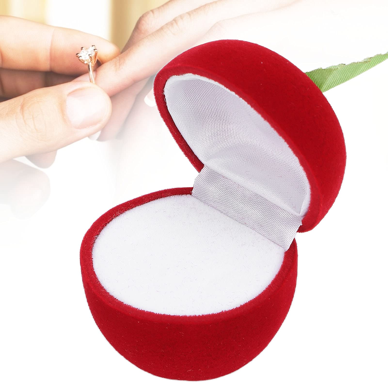 Flocked Velvet Ring Box for Wedding, Anniversary & Valentine's Day - Portable Jewelry Storage Case for Rings, Earrings & Necklaces - Perfect Gift Box for Bridal, Birthday & Romantic Occasions
